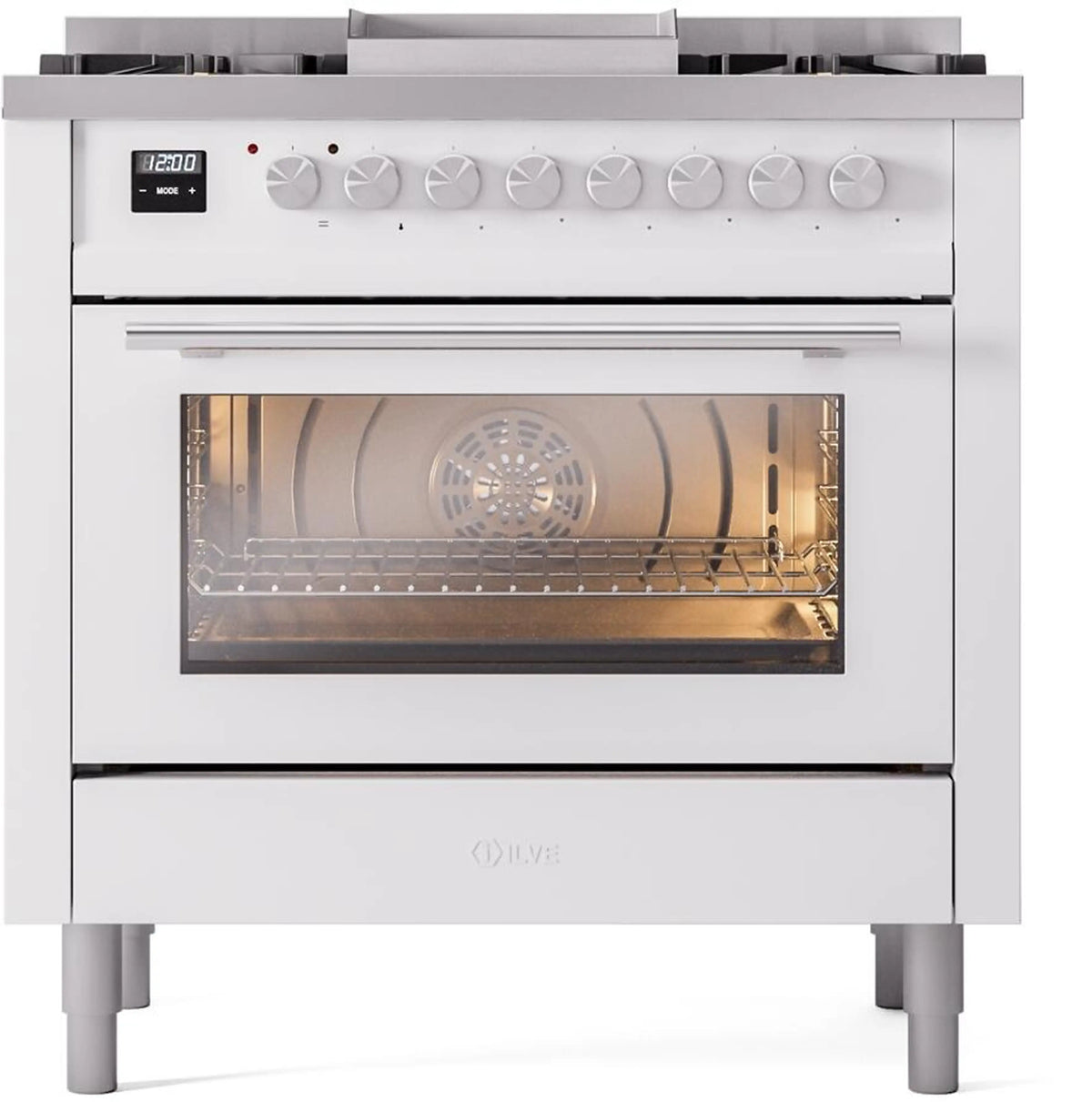 ILVE Professional Plus II 36-Inch Freestanding Propane Gas Dual Fuel Range, 6 Sealed Burners, White (UP36FWMPWHLP)