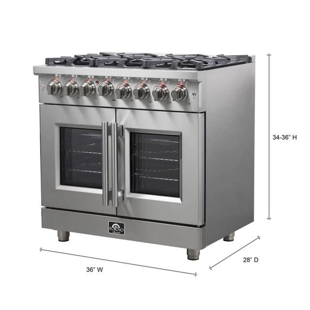 Forno Massimo 36-Inch Freestanding French Door Dual Fuel Range, Stainless Steel (FFSGS6325-36)