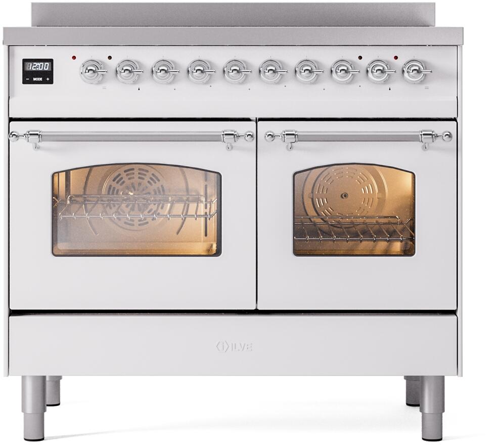 ILVE Nostalgie II 40-Inch Freestanding Electric Induction Range, White with Chrome Trim (UPDI406NMPWHC)