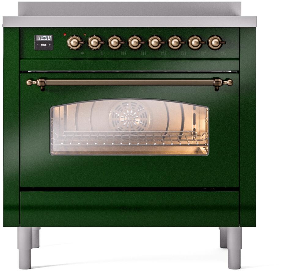 ILVE Nostalgie II 36-Inch Freestanding Electric Induction Range, Emerald Green with Burnished Bronze Trim (UPI366NMPEGB)
