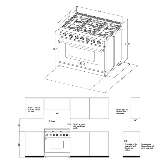 Empava 36-Inch Slide-In Natural Gas Range, 6 Burners, 6 Cu. Ft. Single Oven (EMPV-36GR11)
