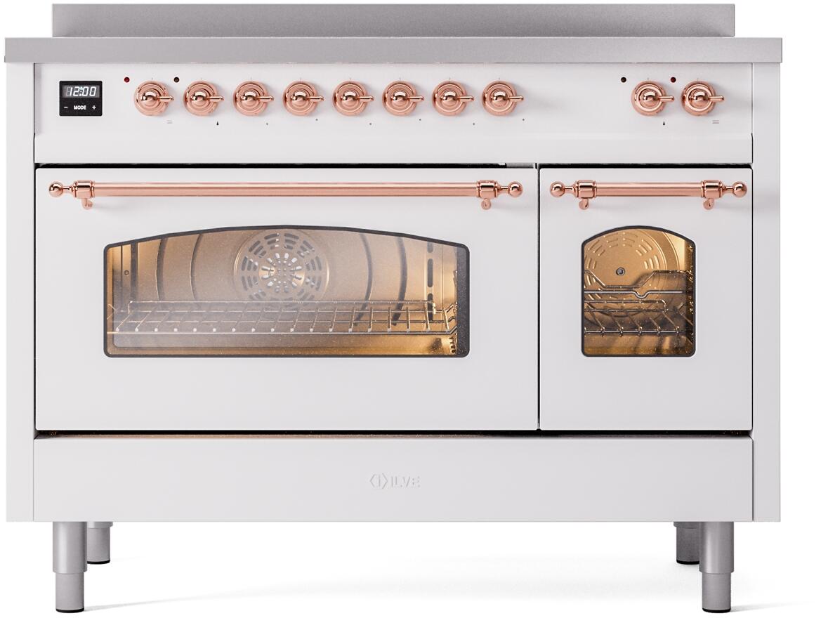 ILVE Nostalgie II 48-Inch Freestanding Electric Induction Range, White with Copper Trim (UPI486NMPWHP)