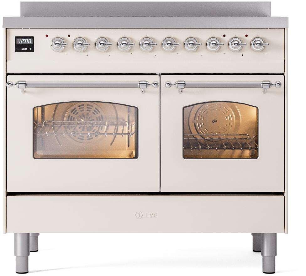 ILVE Nostalgie II 40-Inch Freestanding Electric Induction Range, Antique White with Chrome Trim (UPDI406NMPAWC)