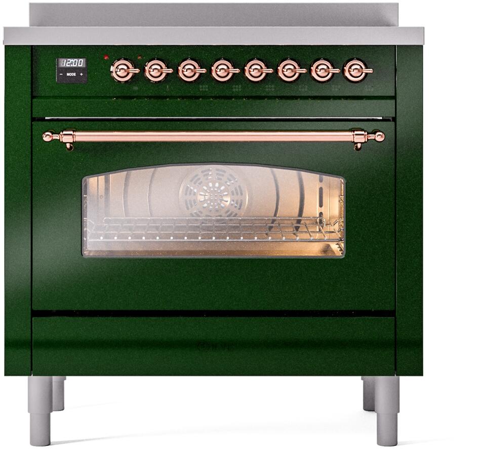 ILVE Nostalgie II 36-Inch Freestanding Electric Induction Range, Emerald Green with Copper Trim (UPI366NMPEGP)