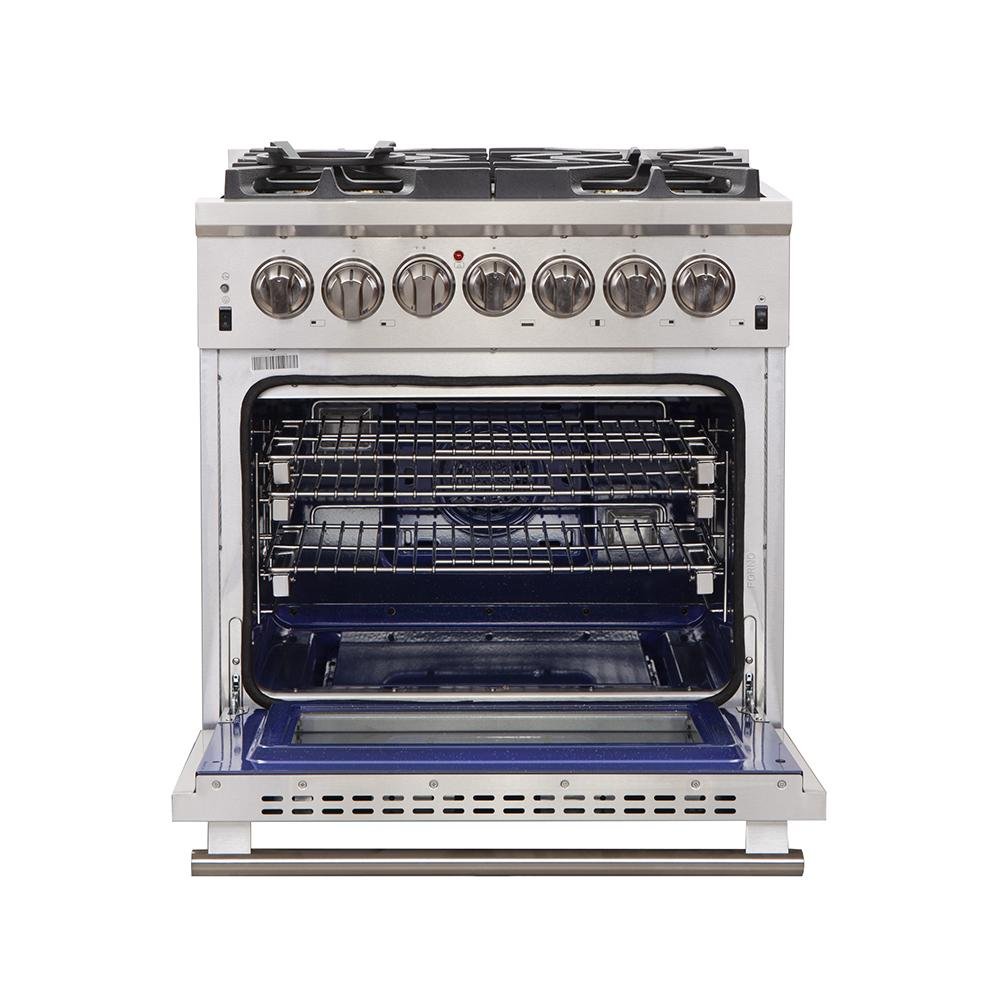 Forno Capriasca 30-Inch Freestanding Dual Fuel Range, 5 Burners, 100,000 BTUs, 240V Electric Convection Oven (FFSGS6187-30)