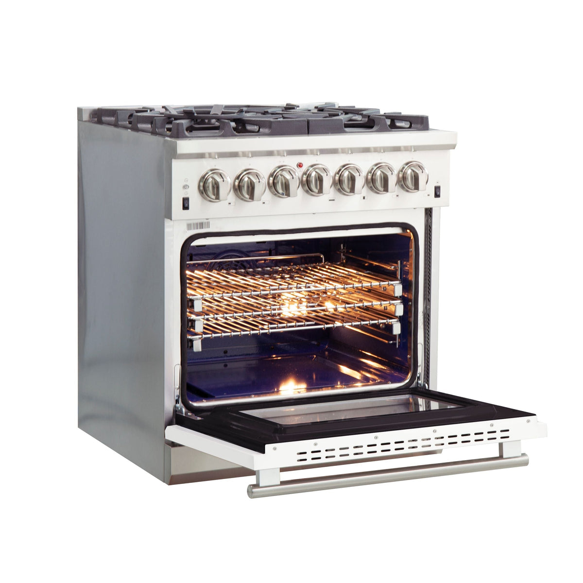 Forno Capriasca 30-Inch Freestanding Dual Fuel Range, 5 Gas Burners, 240V Electric Oven, Stainless Steel with White Door (FFSGS6187-30WHT)