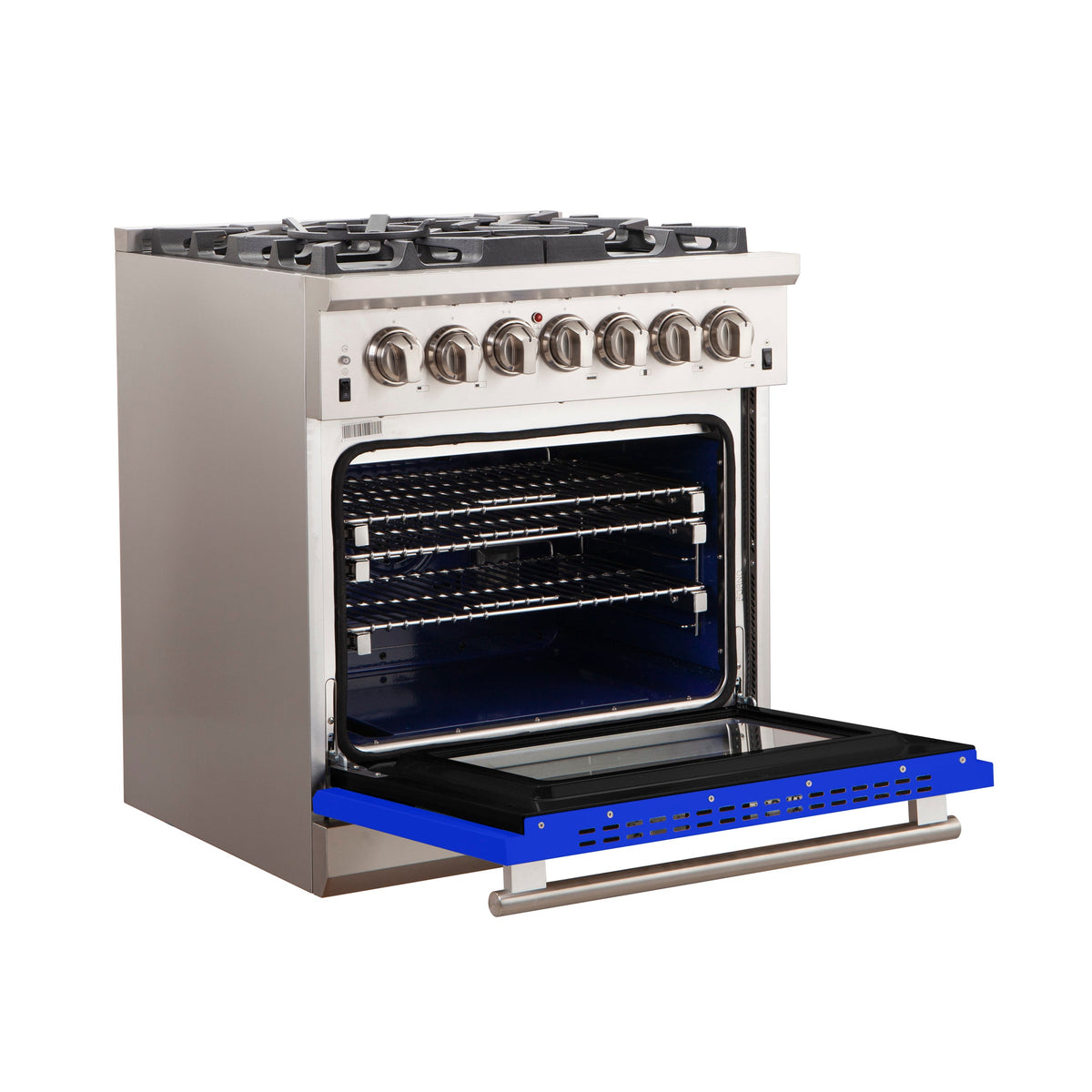 Forno Capriasca 30-Inch Freestanding Gas Range, 5 Burners, Convection Oven, Stainless Steel with Blue Door (FFSGS6260-30BLU)