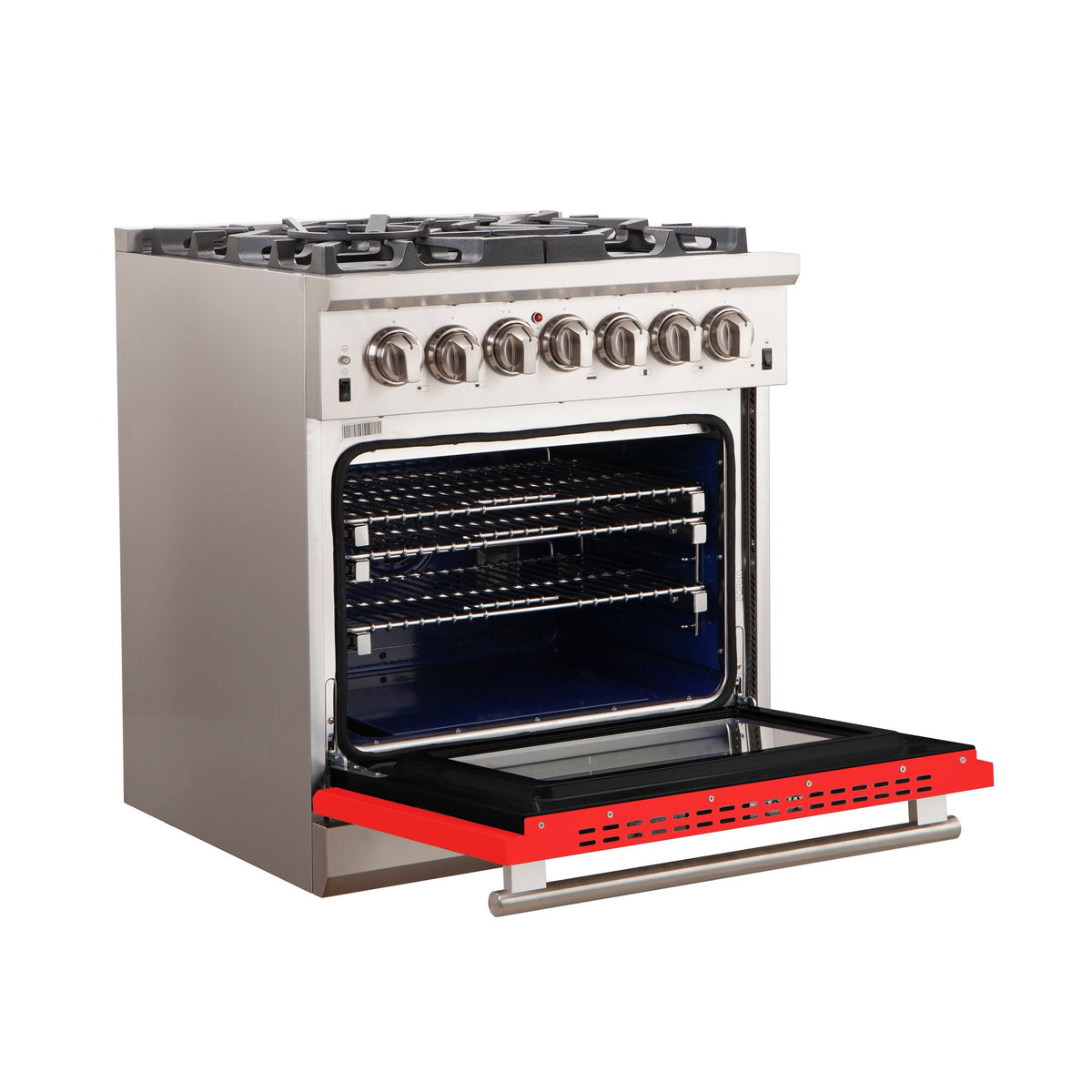 Forno Capriasca 30-Inch Freestanding Gas Range, 5 Burners, Convection Oven, Stainless Steel with Red Door (FFSGS6260-30RED)