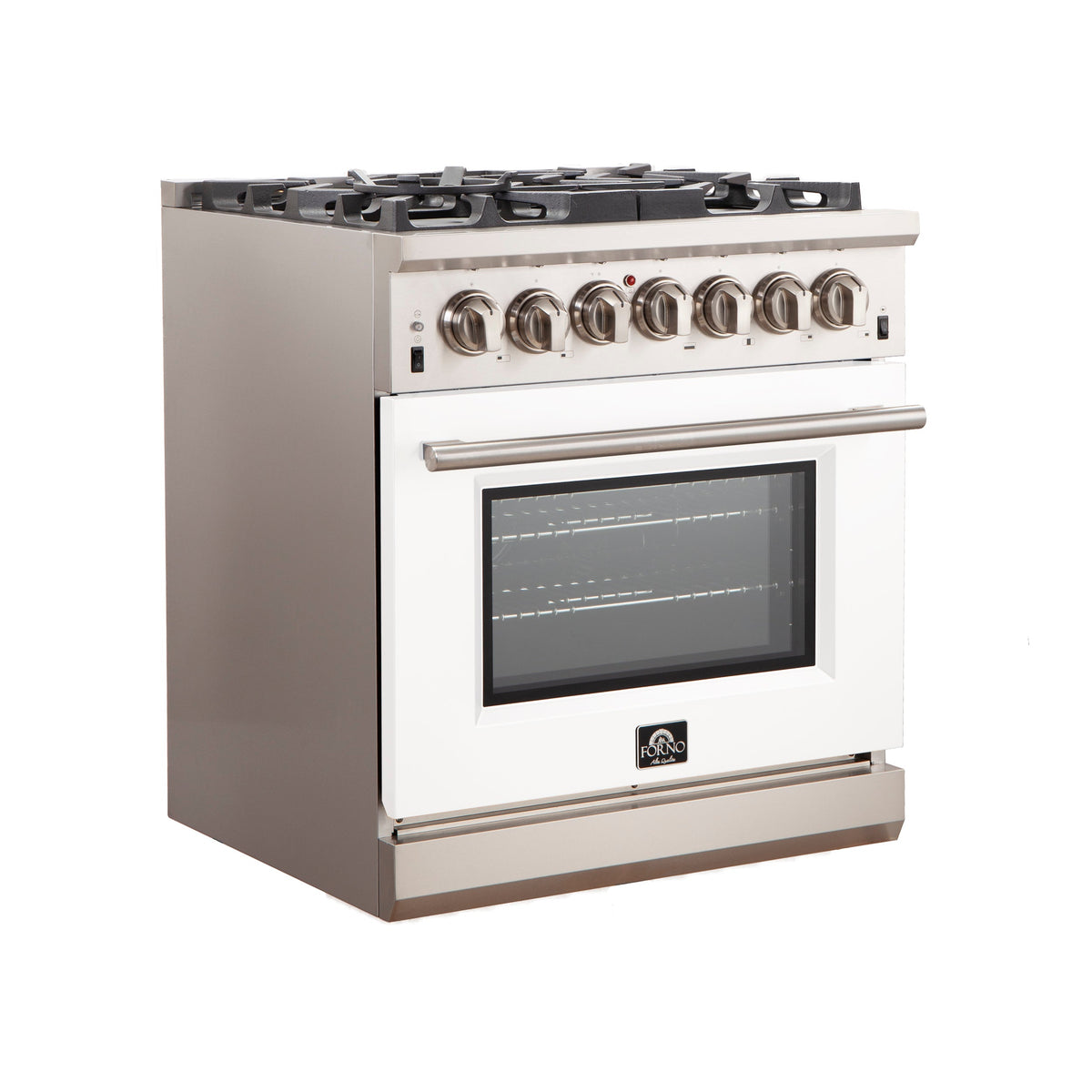 Forno Capriasca 30-Inch Freestanding Gas Range, 5 Burners, Convection Oven, Stainless Steel with White Door (FFSGS6260-30WHT)