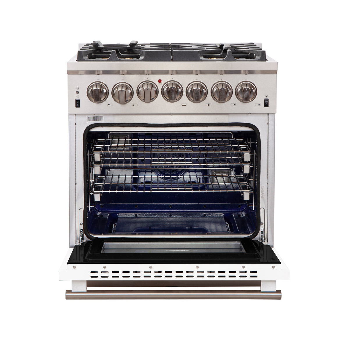 Forno Capriasca 30-Inch Gas Range with 5 Burners and Convection Oven in Stainless Steel with White Door (FFSGS6260-30WHT)