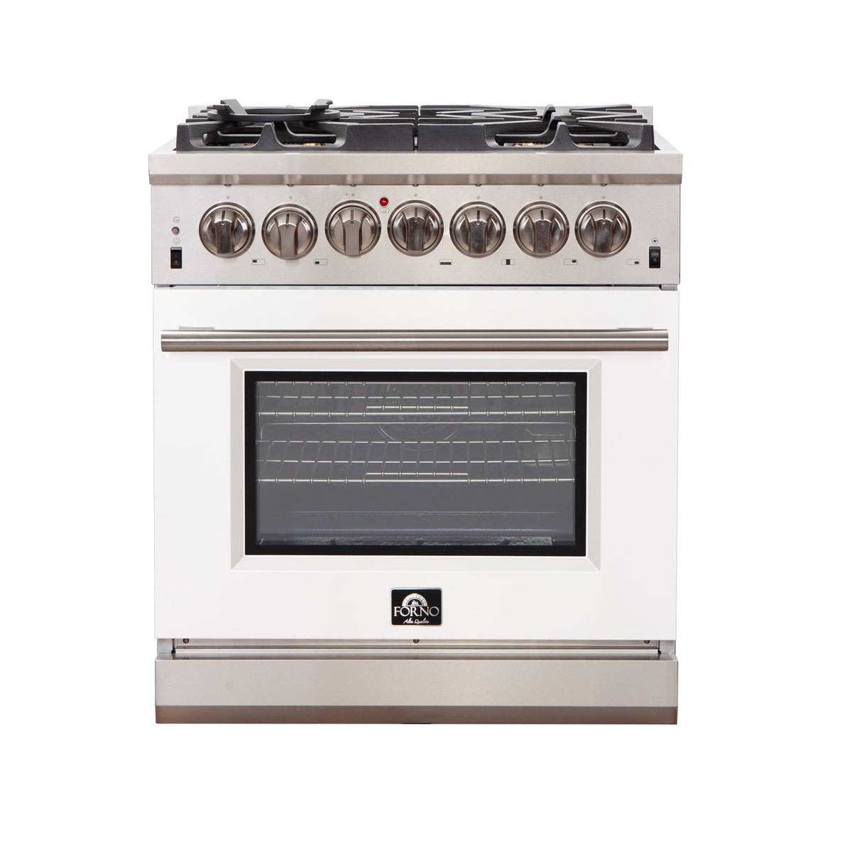Forno Capriasca 30-Inch Gas Range with 5 Burners and Convection Oven in Stainless Steel with White Door (FFSGS6260-30WHT)