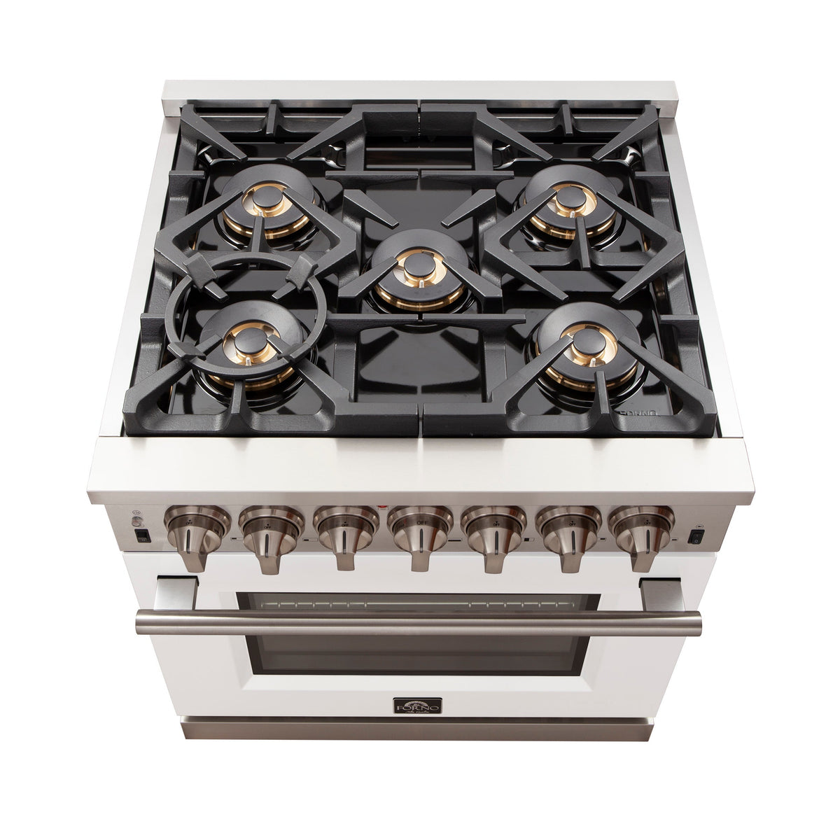 Forno Capriasca 30-Inch Freestanding Gas Range, 5 Burners, Convection Oven, Stainless Steel with White Door (FFSGS6260-30WHT)