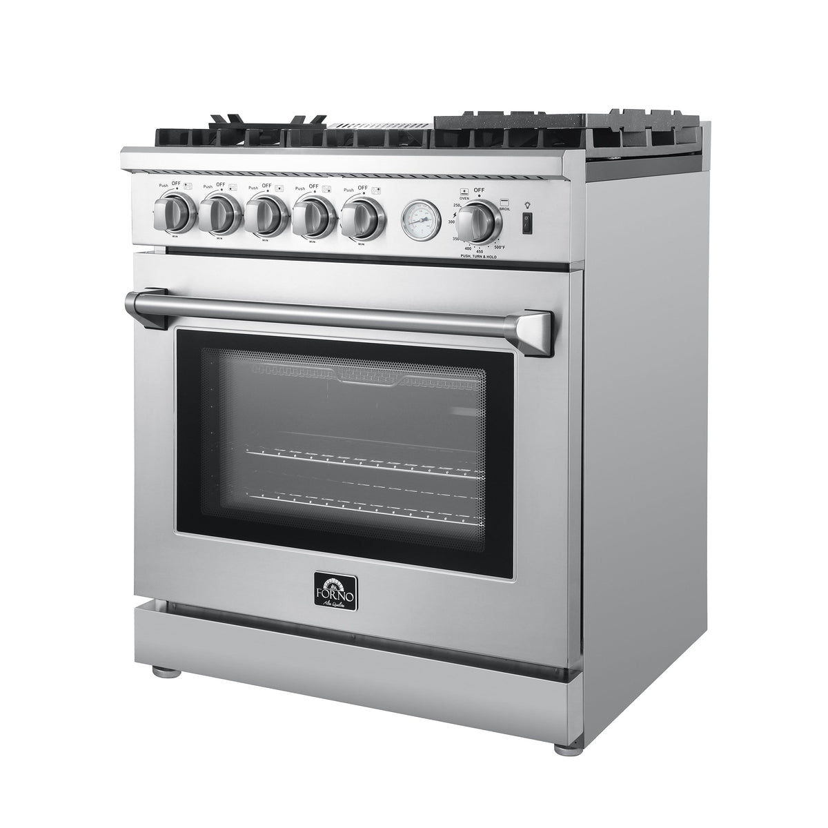 Forno Lazio 30-Inch Gas Range with 5 Sealed Burners, Air Fryer, Wok Ring & Reversible Griddle in Stainless Steel (FFSGS6276-30)