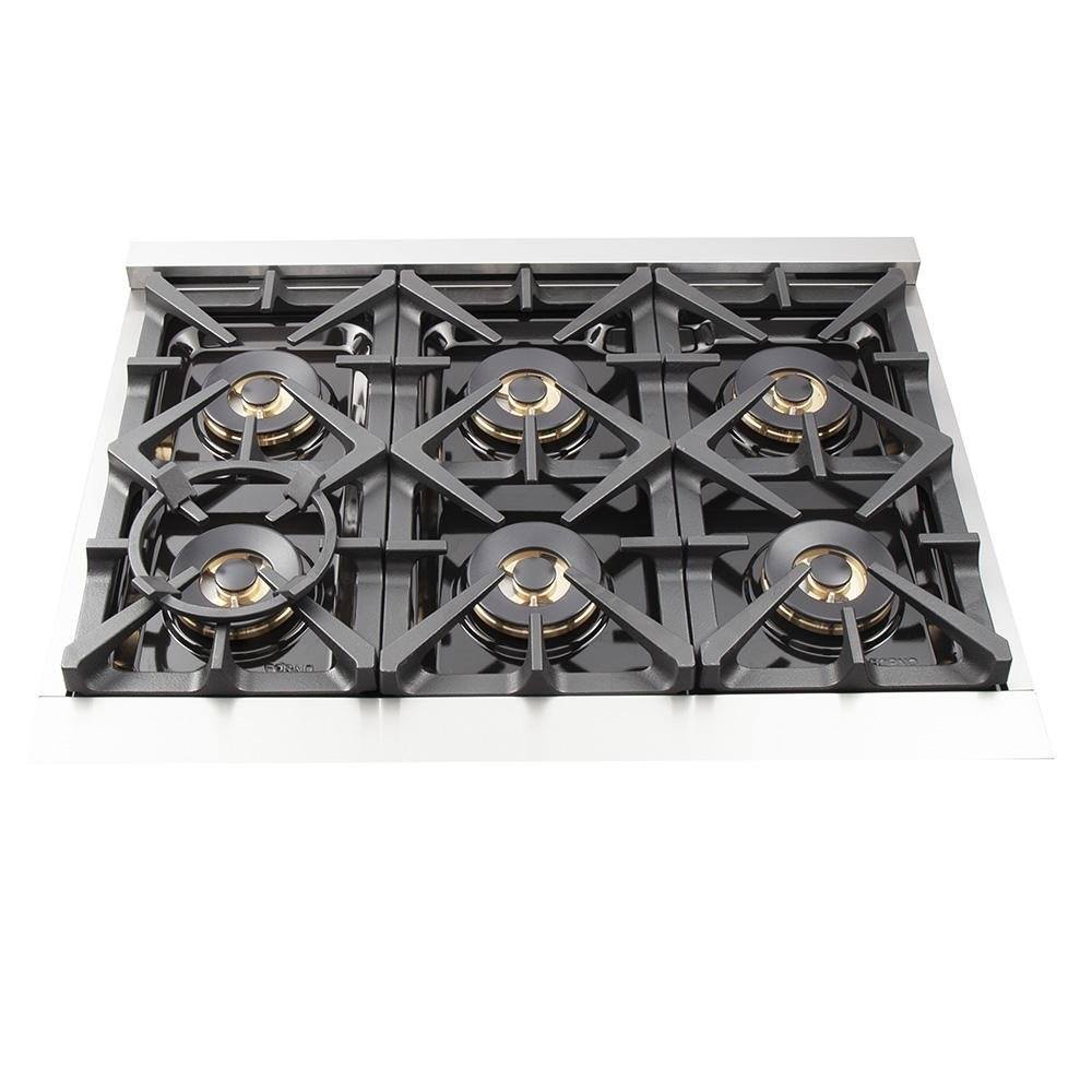 Forno Capriasca 36-Inch Freestanding Dual Fuel Range, 6 Gas Burners, 120,000 BTUs, 240V Electric Convection Oven (FFSGS6187-36)