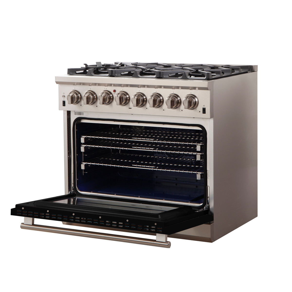 Forno Capriasca 36-Inch Freestanding Dual Fuel Range, 6 Gas Burners, 240V Electric Oven, Stainless Steel with Black Door (FFSGS6187-36BLK)