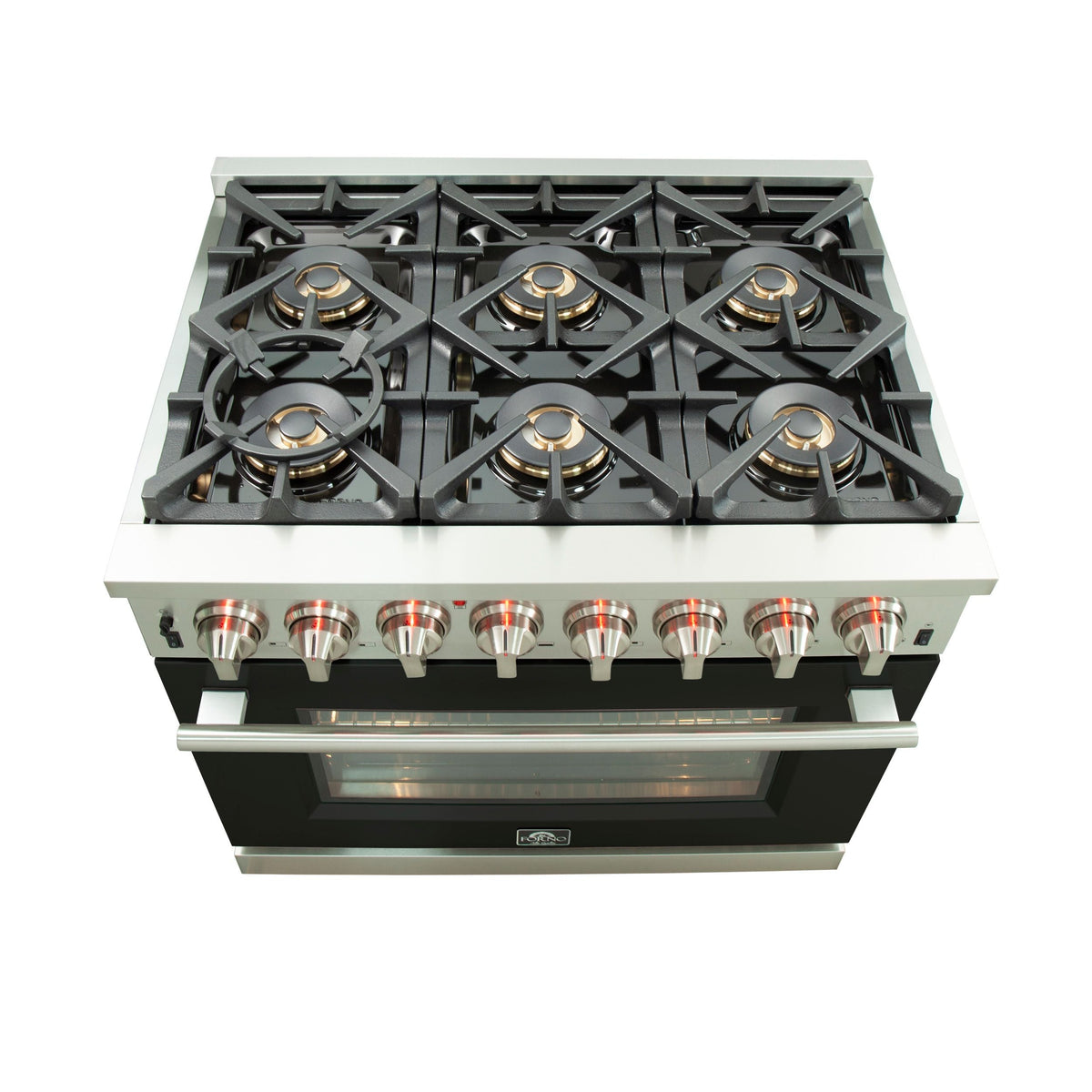 Forno Capriasca 36-Inch Freestanding Dual Fuel Range, 6 Gas Burners, 240V Electric Oven, Stainless Steel with Black Door (FFSGS6187-36BLK)