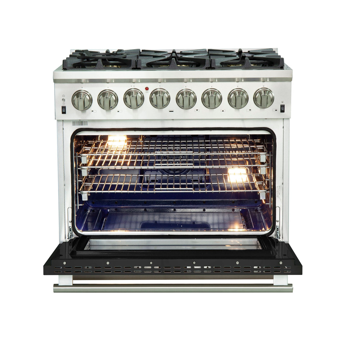 Forno Capriasca 36-Inch Freestanding Dual Fuel Range, 6 Gas Burners, 240V Electric Oven, Stainless Steel with Black Door (FFSGS6187-36BLK)