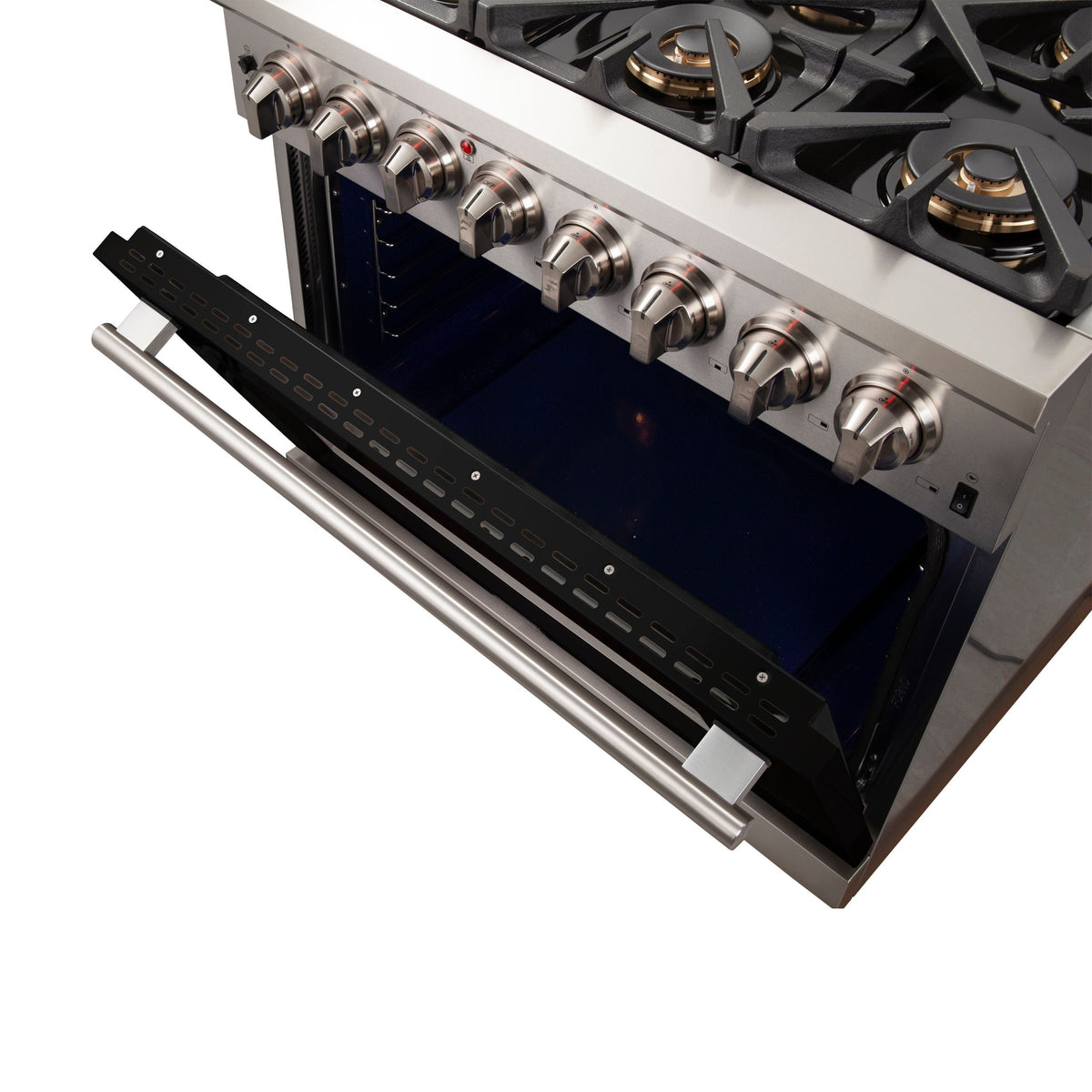 Forno Capriasca 36-Inch Freestanding Dual Fuel Range, 6 Gas Burners, 240V Electric Oven, Stainless Steel with Black Door (FFSGS6187-36BLK)