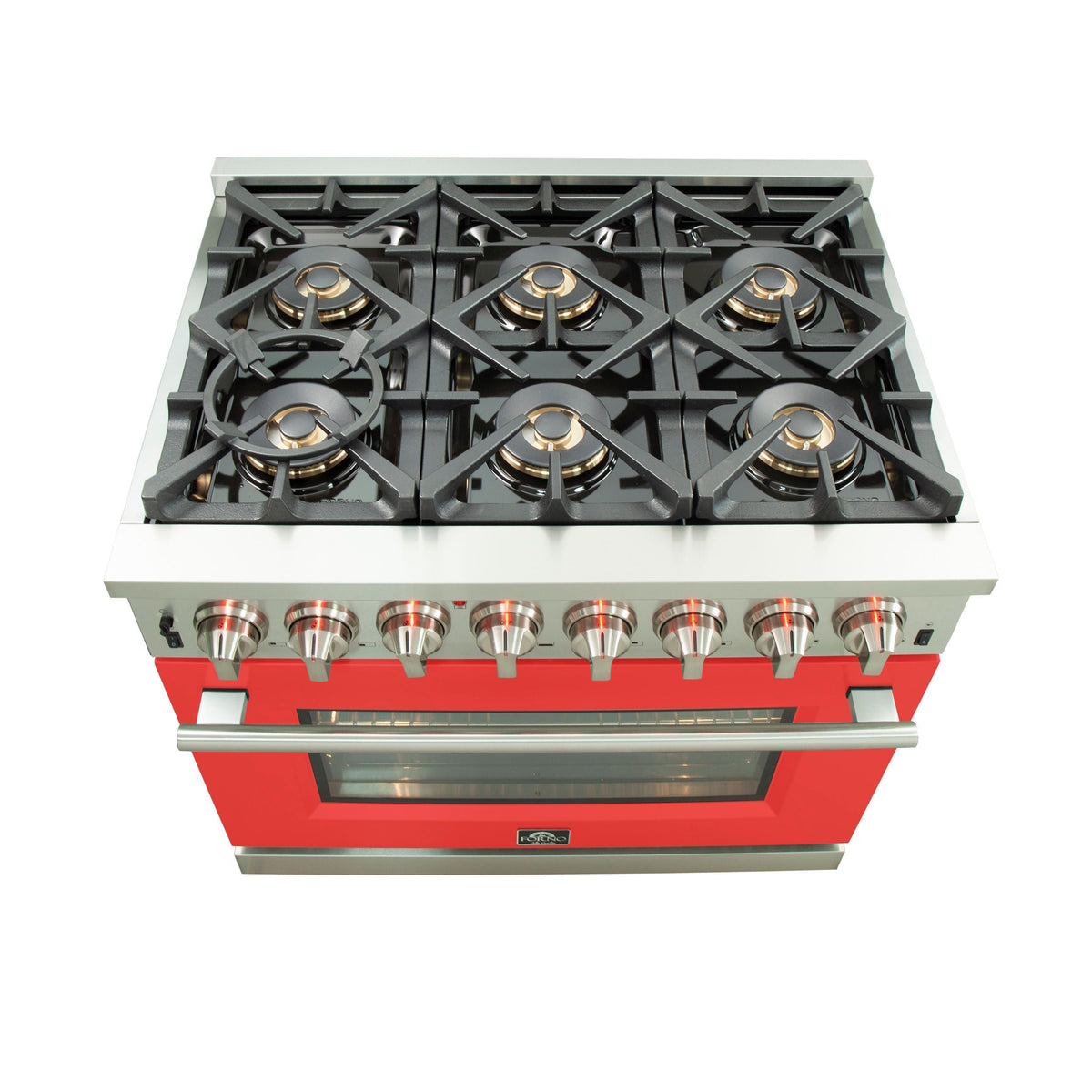 Forno Capriasca 36-Inch Freestanding Dual Fuel Range, 6 Gas Burners, 240V Electric Oven, Stainless Steel with Red Door (FFSGS6187-36RED)
