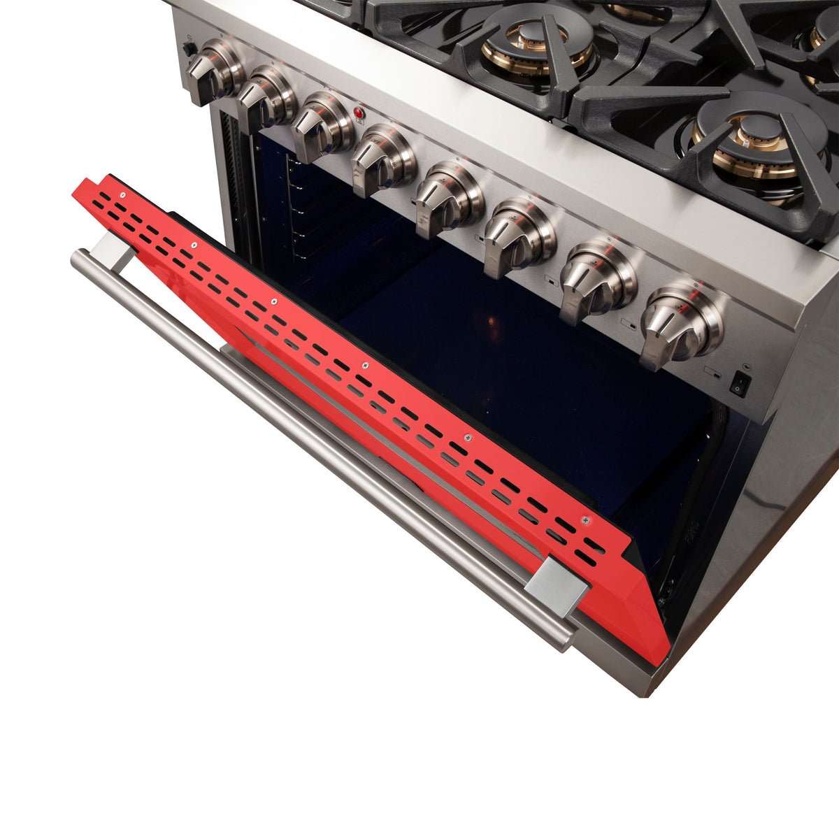 Forno Capriasca 36-Inch Freestanding Dual Fuel Range, 6 Gas Burners, 240V Electric Oven, Stainless Steel with Red Door (FFSGS6187-36RED)