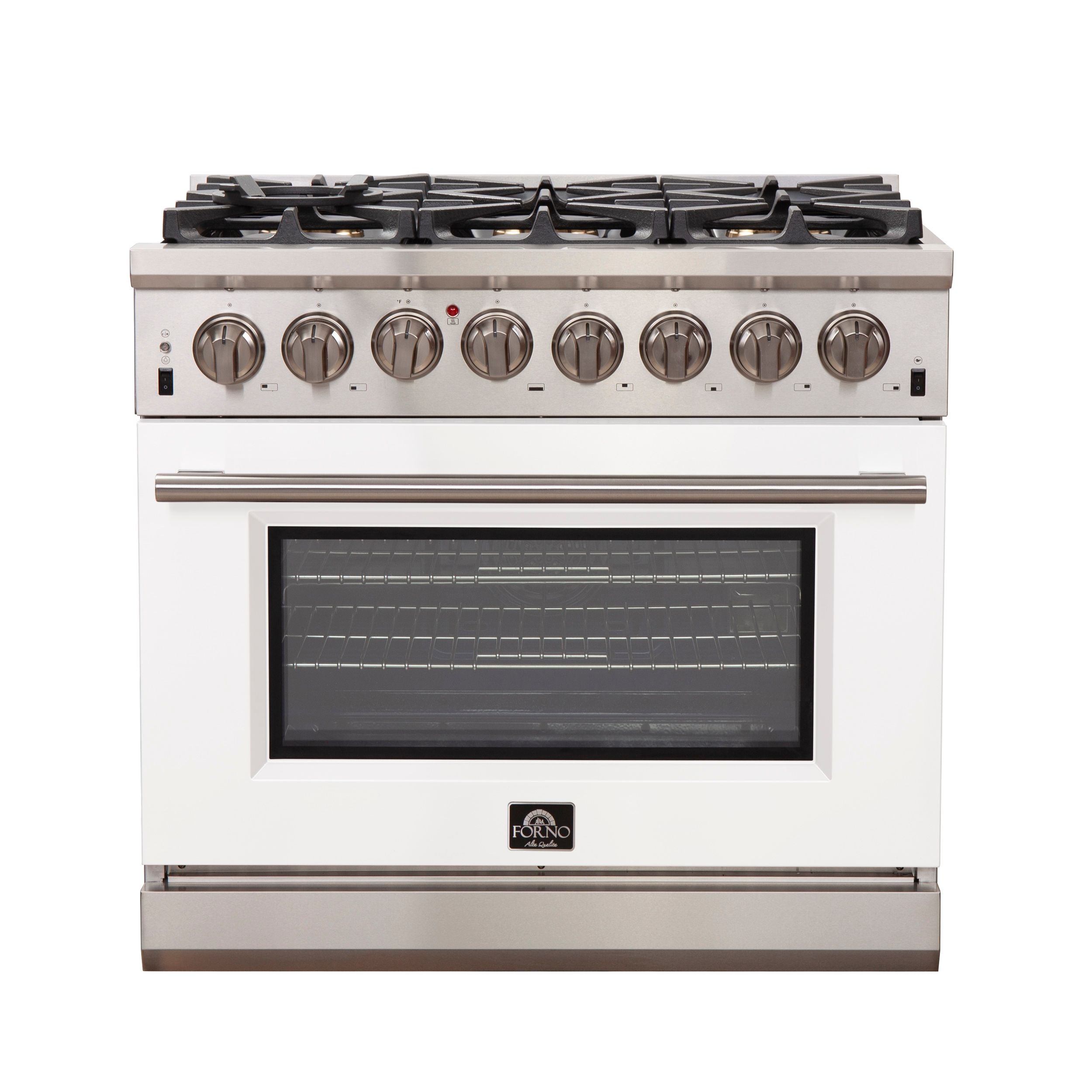 Forno 36-Inch Capriasca Dual Fuel Range with 6 Gas Burners and 240v Electric Oven in Stainless Steel with White Door (FFSGS6187-36WHT)