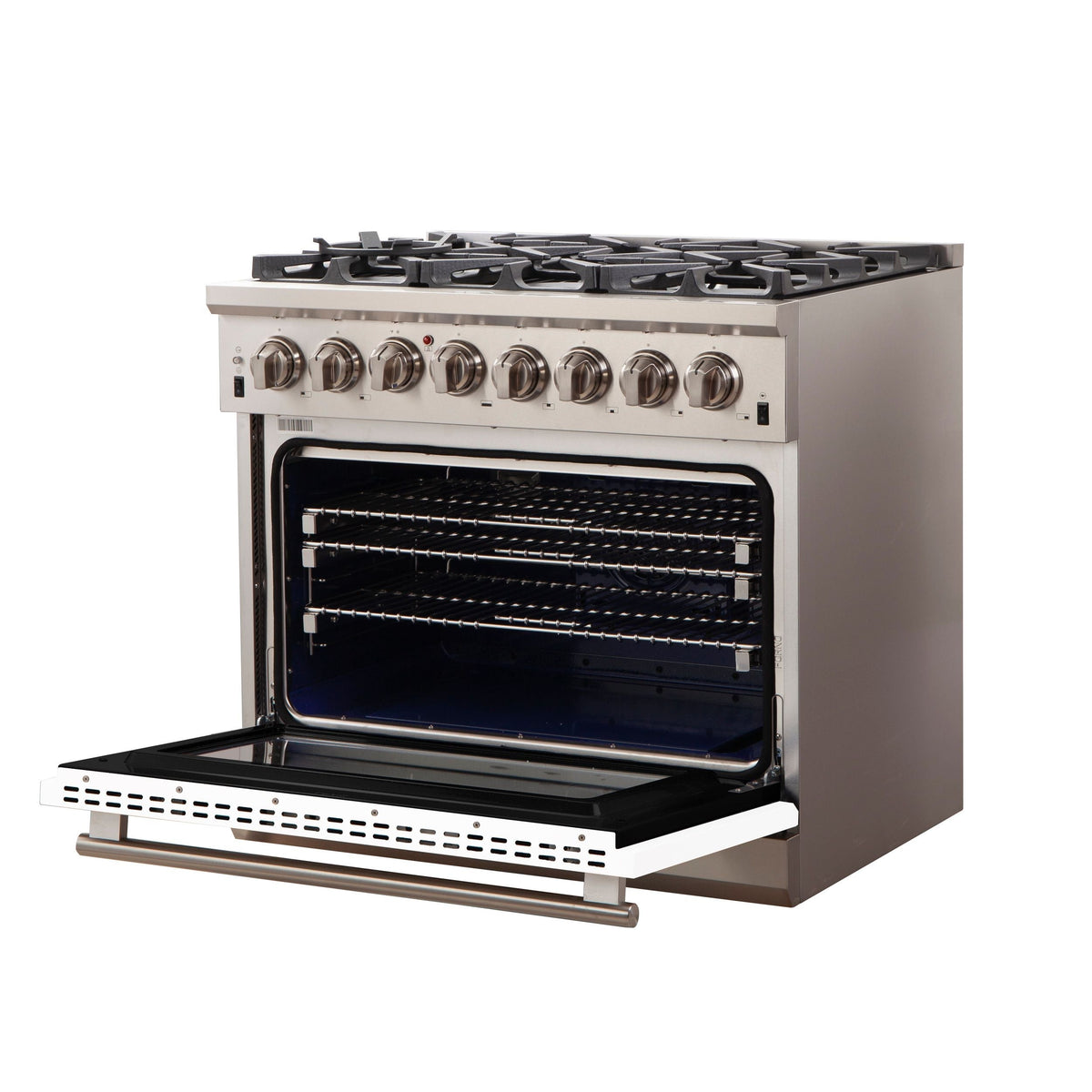 Forno Capriasca 36-Inch Freestanding Dual Fuel Range, 6 Gas Burners, 240V Electric Oven, Stainless Steel with White Door (FFSGS6187-36WHT)