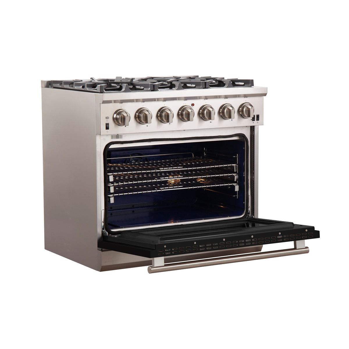 Forno Capriasca 36-Inch Freestanding Gas Range, 6 Burners, Convection Oven, Stainless Steel with Black Door (FFSGS6260-36BLK)