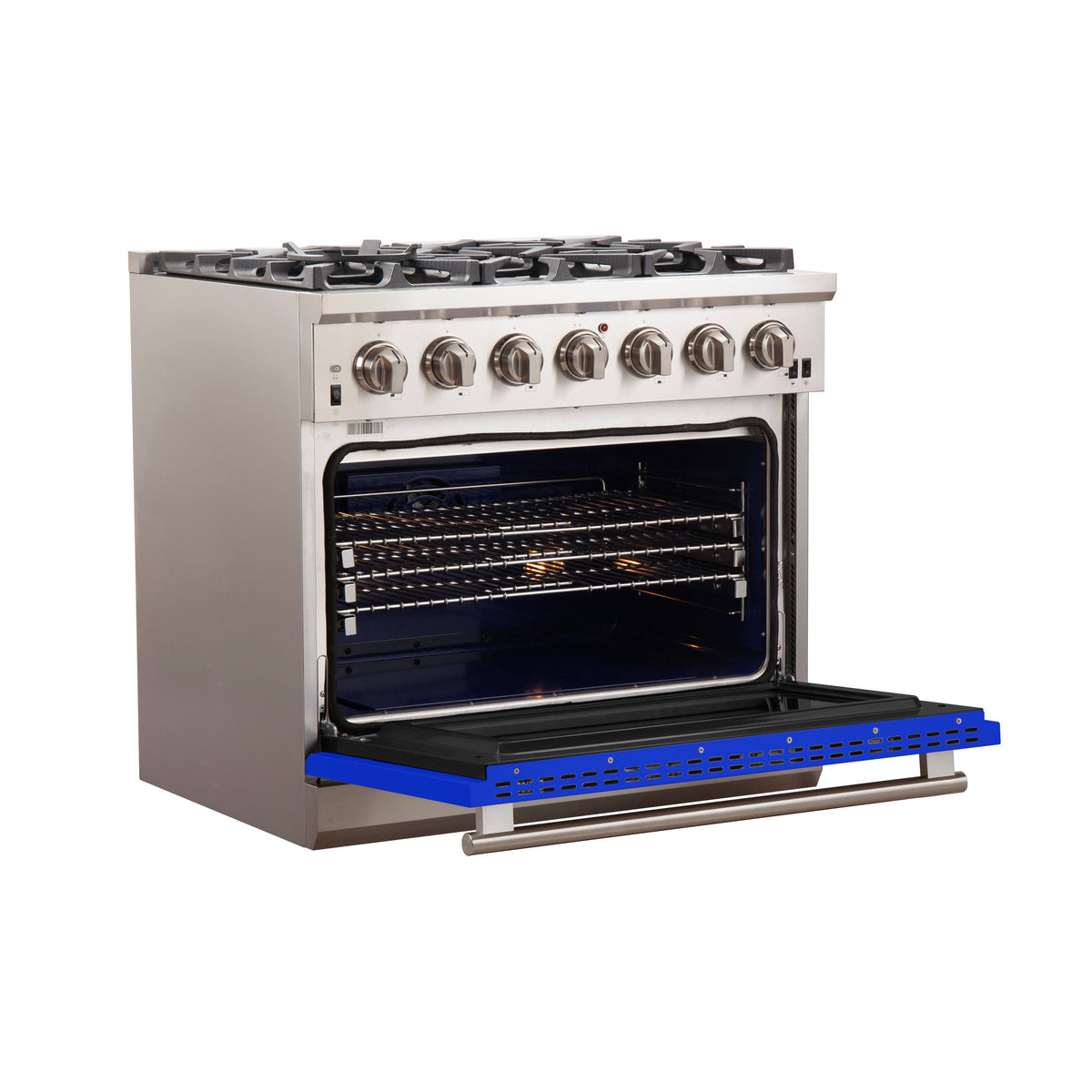 Forno Capriasca 36-Inch Freestanding Gas Range, 6 Burners, Convection Oven, Stainless Steel with Blue Door (FFSGS6260-36BLU)