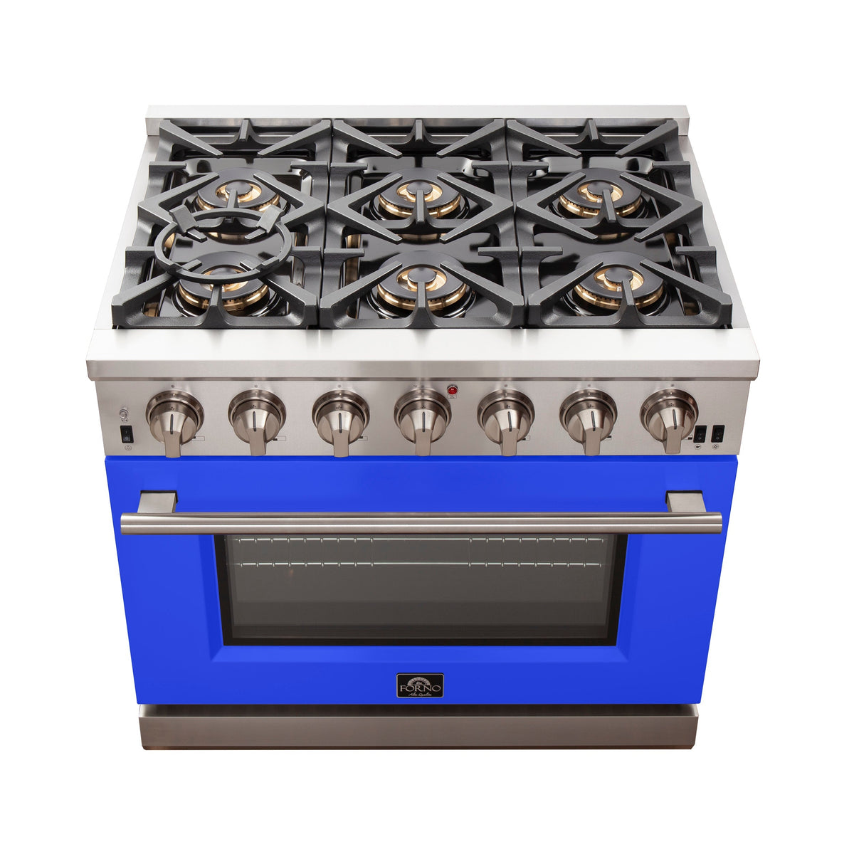 Forno Capriasca 36-Inch Freestanding Gas Range, 6 Burners, Convection Oven, Stainless Steel with Blue Door (FFSGS6260-36BLU)
