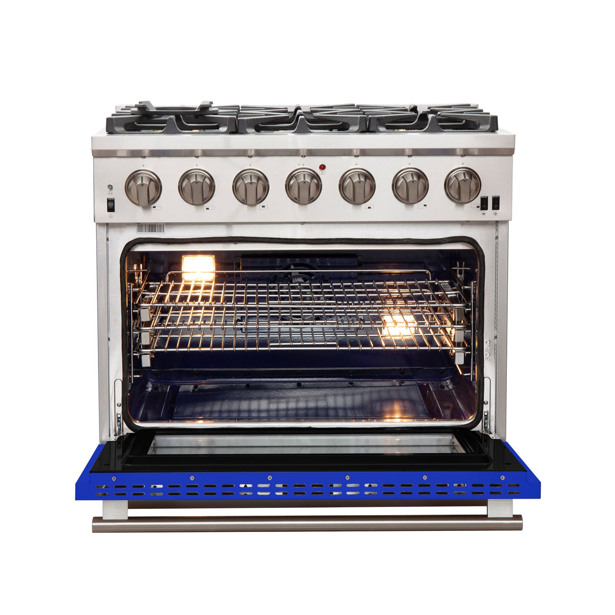 Forno Capriasca 36-Inch Freestanding Gas Range, 6 Burners, Convection Oven, Stainless Steel with Blue Door (FFSGS6260-36BLU)
