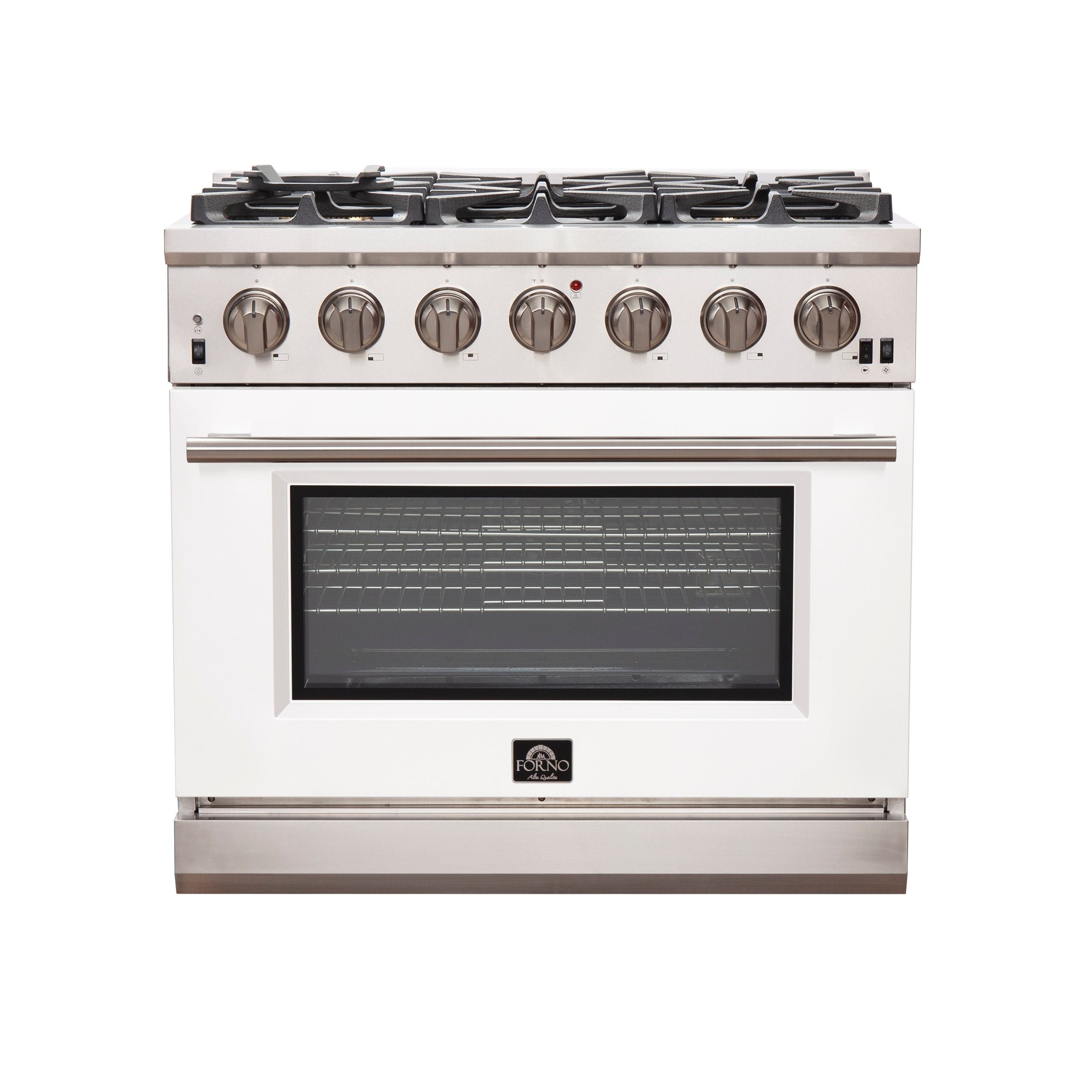 Forno 36-Inch Capriasca Gas Range with 6 Burners and Convection Oven in Stainless Steel with White Door (FFSGS6260-36WHT)