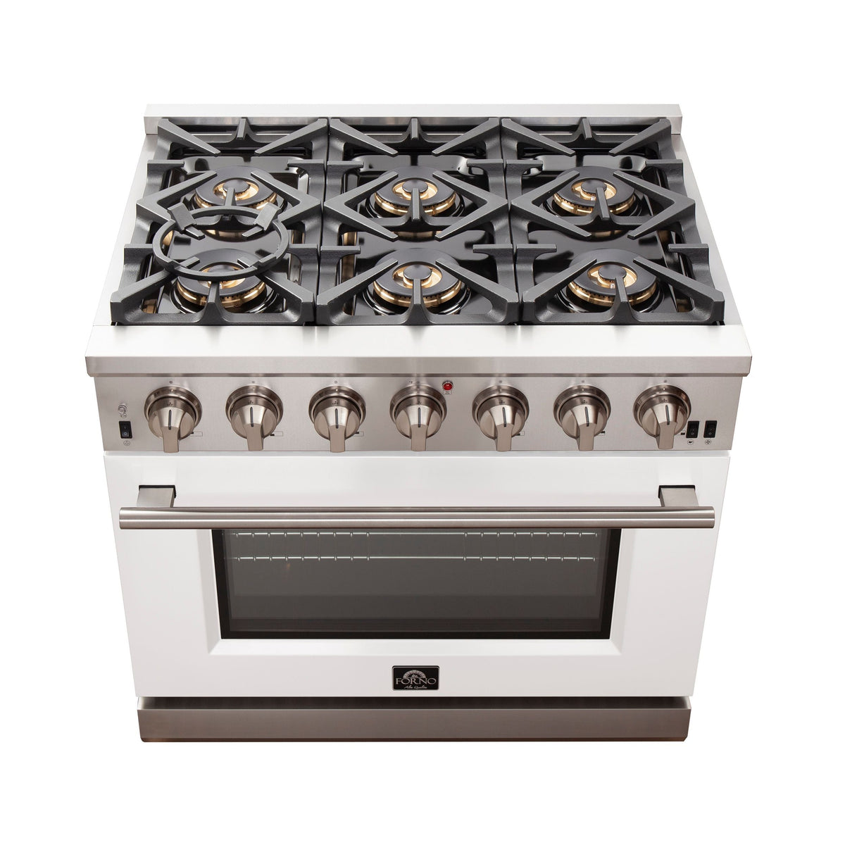 Forno Capriasca 36-Inch Freestanding Gas Range, 6 Burners, Convection Oven, Stainless Steel with White Door (FFSGS6260-36WHT)