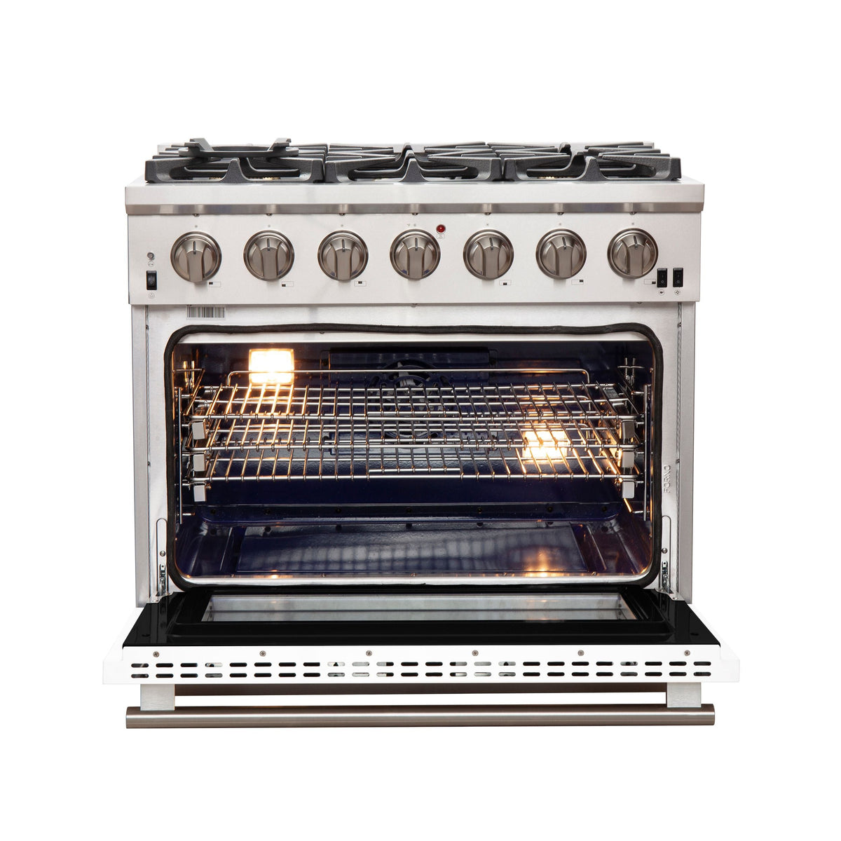 Forno Capriasca 36-Inch Freestanding Gas Range, 6 Burners, Convection Oven, Stainless Steel with White Door (FFSGS6260-36WHT)