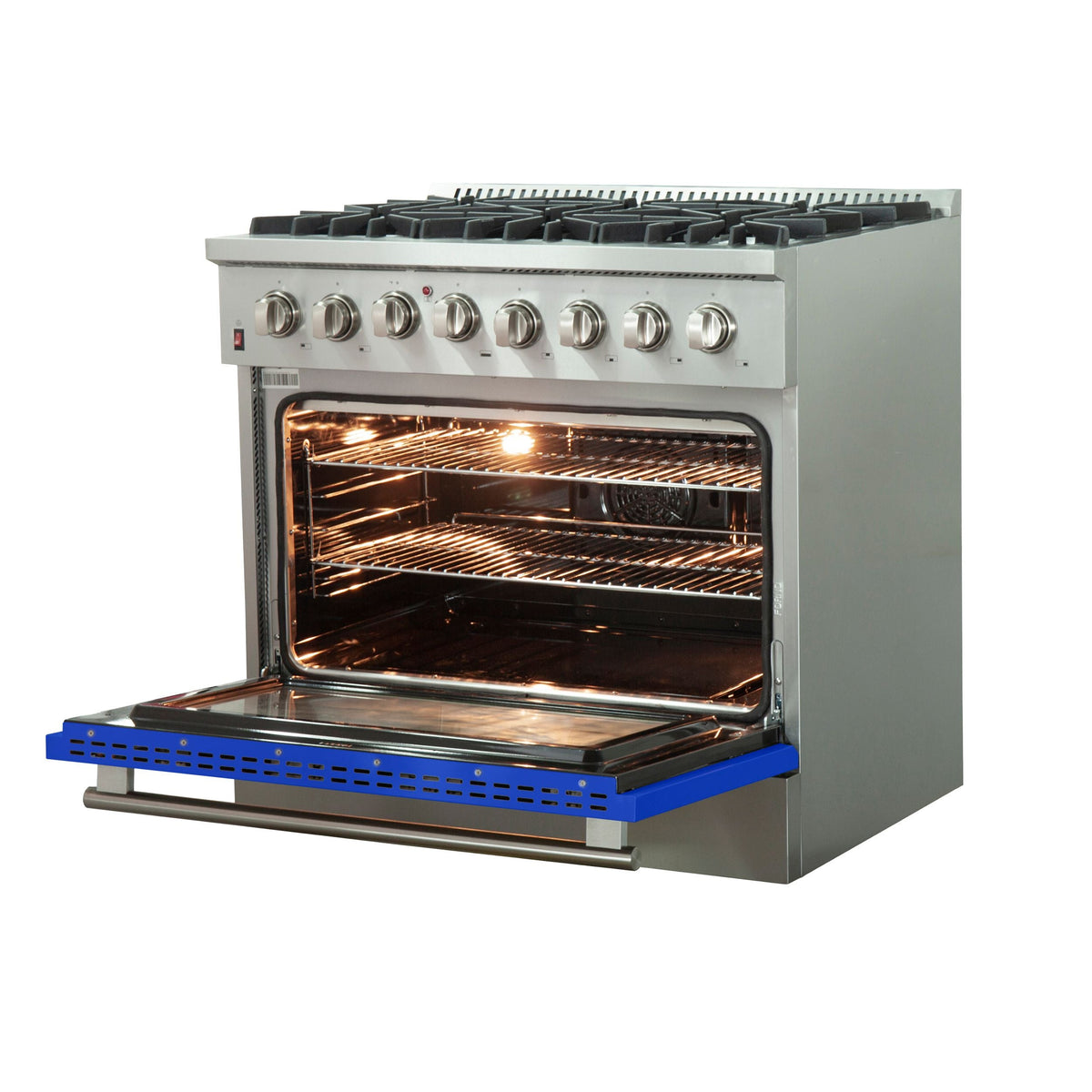Forno Galiano 36-Inch Freestanding Dual Fuel Range, 6 Gas Burners, 240V Electric Oven, Stainless Steel with Blue Door (FFSGS6156-36BLU)