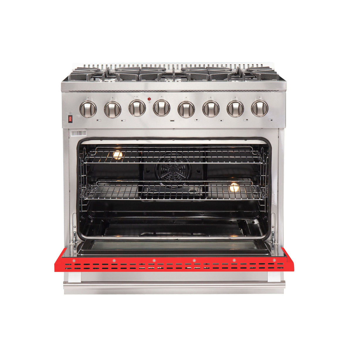 Forno Galiano 36-Inch Freestanding Dual Fuel Range, 6 Gas Burners, 240V Electric Oven, Stainless Steel with Red Door (FFSGS6156-36RED)