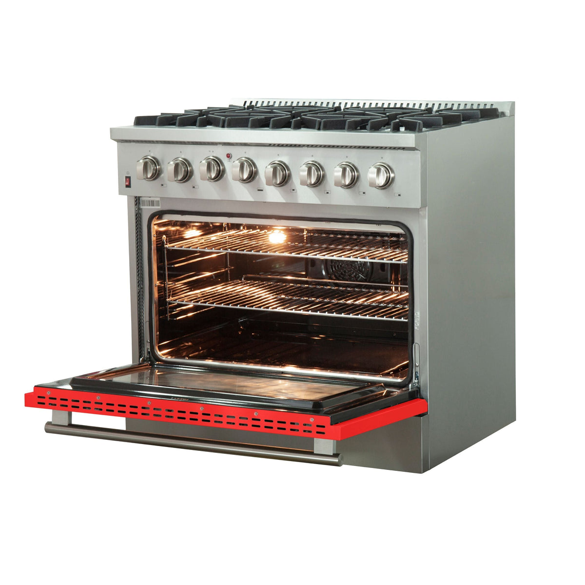 Forno Galiano 36-Inch Freestanding Dual Fuel Range, 6 Gas Burners, 240V Electric Oven, Stainless Steel with Red Door (FFSGS6156-36RED)