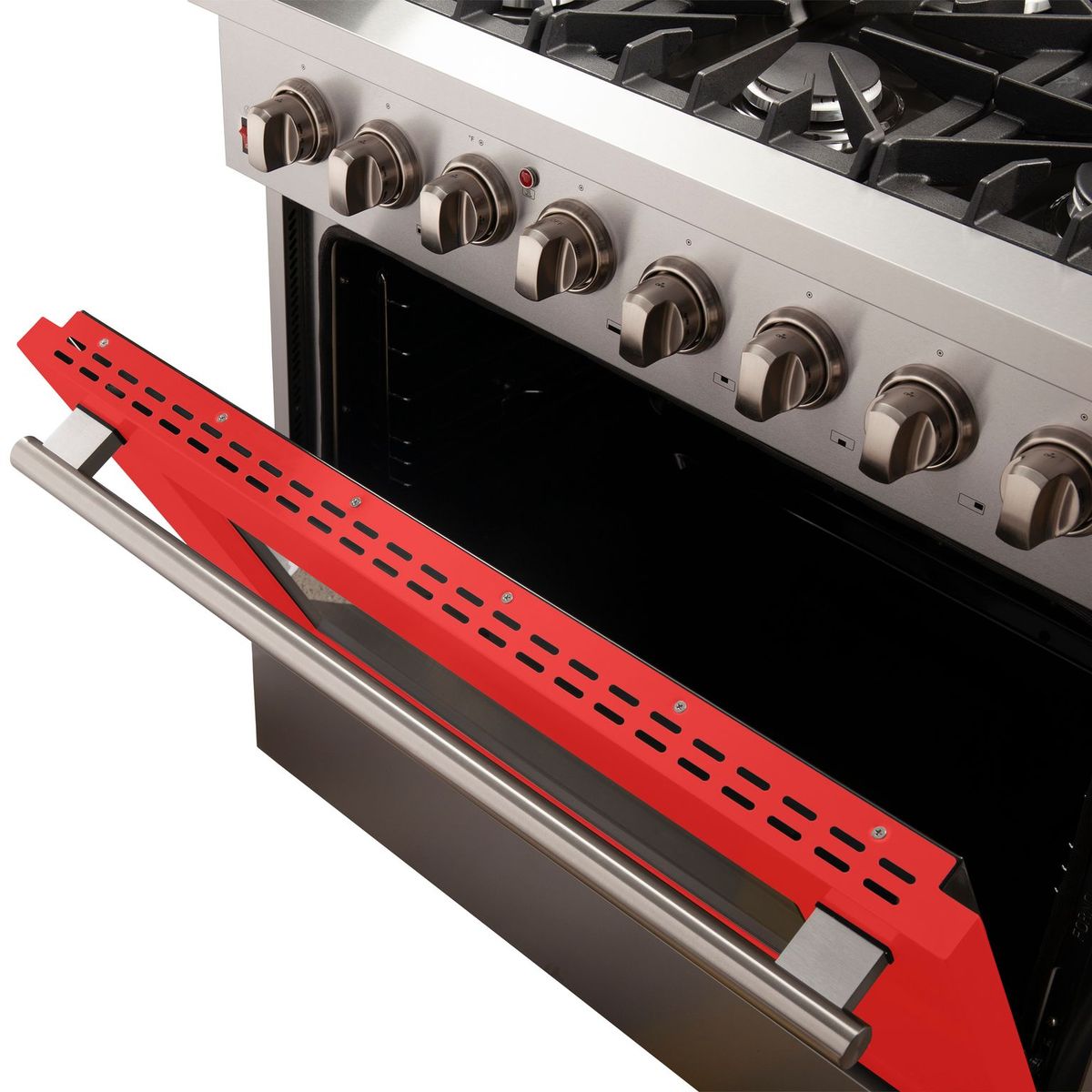 Forno Galiano 36-Inch Freestanding Dual Fuel Range, 6 Gas Burners, 240V Electric Oven, Stainless Steel with Red Door (FFSGS6156-36RED)