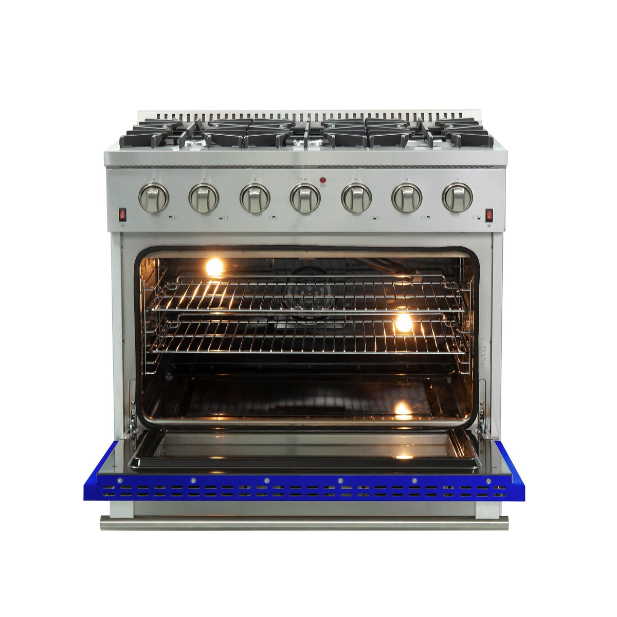 Forno Galiano 36-Inch Freestanding Gas Range, 6 Gas Burners, Convection Oven, Stainless Steel with Blue Door (FFSGS6244-36BLU)