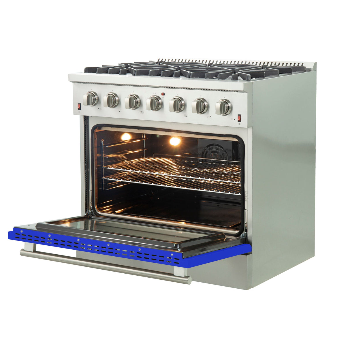 Forno Galiano 36-Inch Freestanding Gas Range, 6 Gas Burners, Convection Oven, Stainless Steel with Blue Door (FFSGS6244-36BLU)
