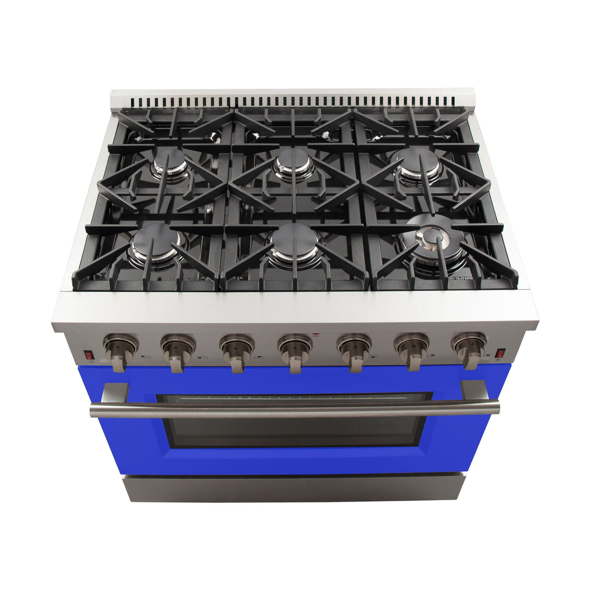 Forno Galiano 36-Inch Freestanding Gas Range, 6 Gas Burners, Convection Oven, Stainless Steel with Blue Door (FFSGS6244-36BLU)