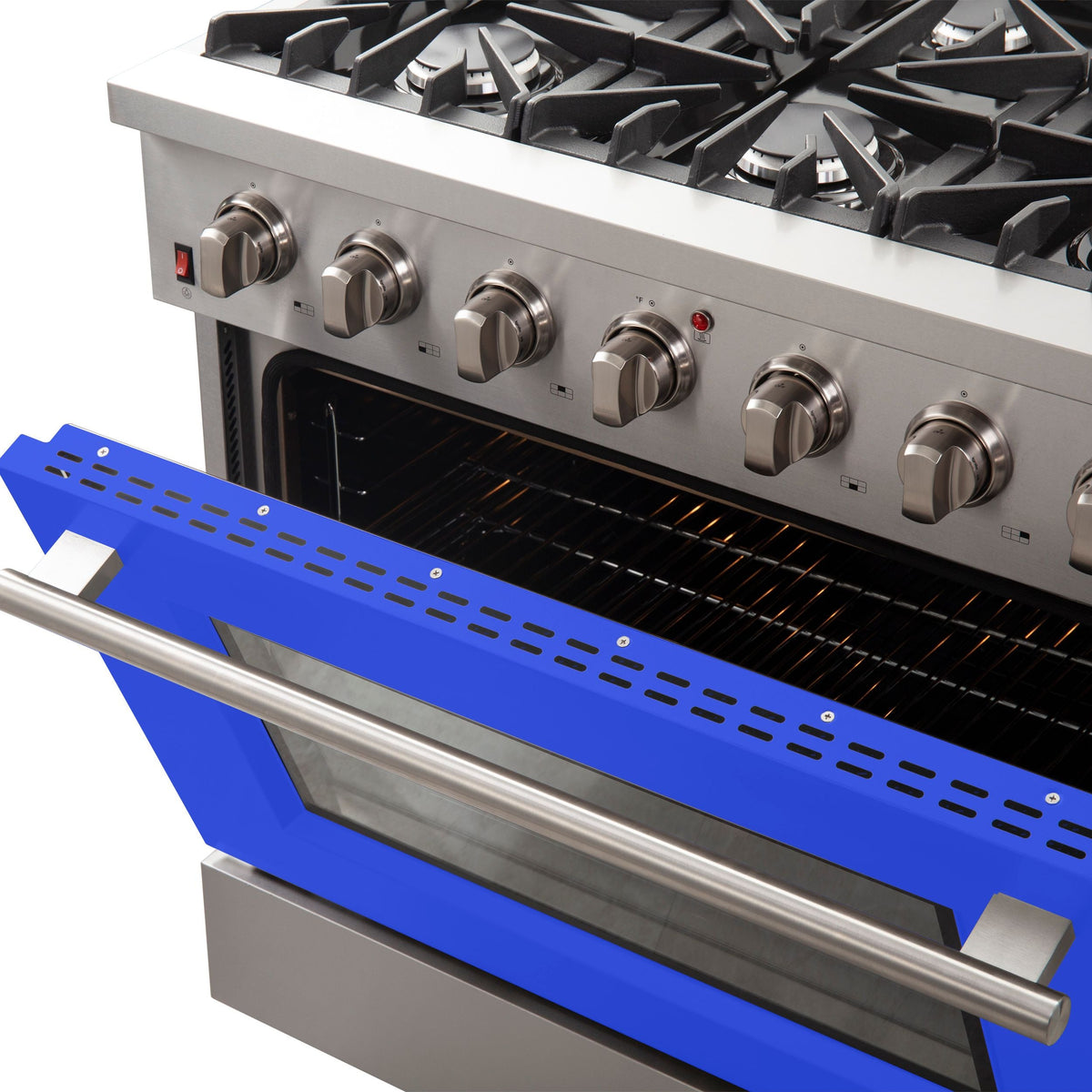 Forno Galiano 36-Inch Freestanding Gas Range, 6 Gas Burners, Convection Oven, Stainless Steel with Blue Door (FFSGS6244-36BLU)