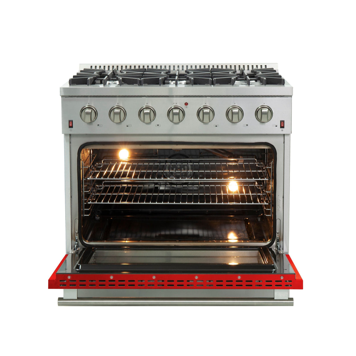 Forno Galiano 36-Inch Freestanding Gas Range, 6 Gas Burners, Convection Oven, Stainless Steel with Red Door (FFSGS6244-36RED)
