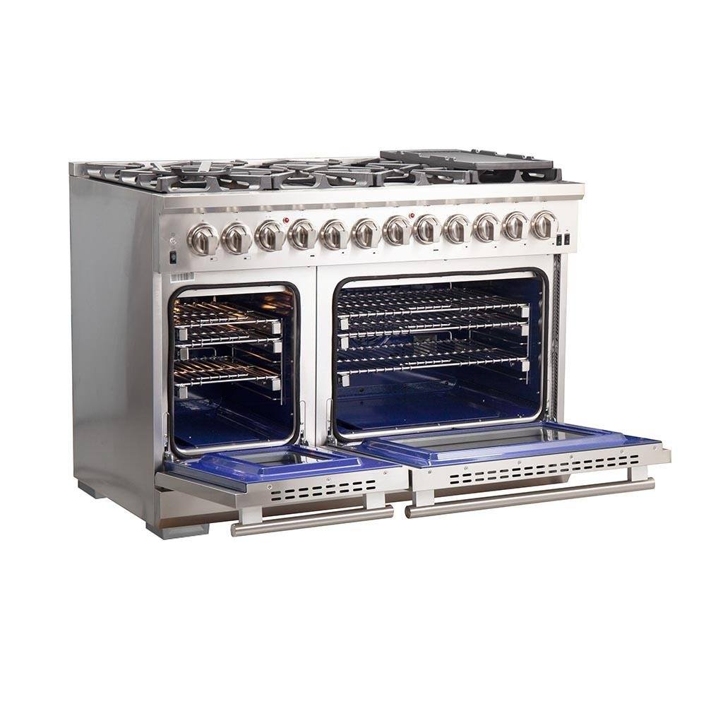 Forno Capriasca 48-Inch Freestanding Dual Fuel Range, 8 Burners, 160,000 BTUs, Griddle, 240V Electric Oven (FFSGS6187-48)
