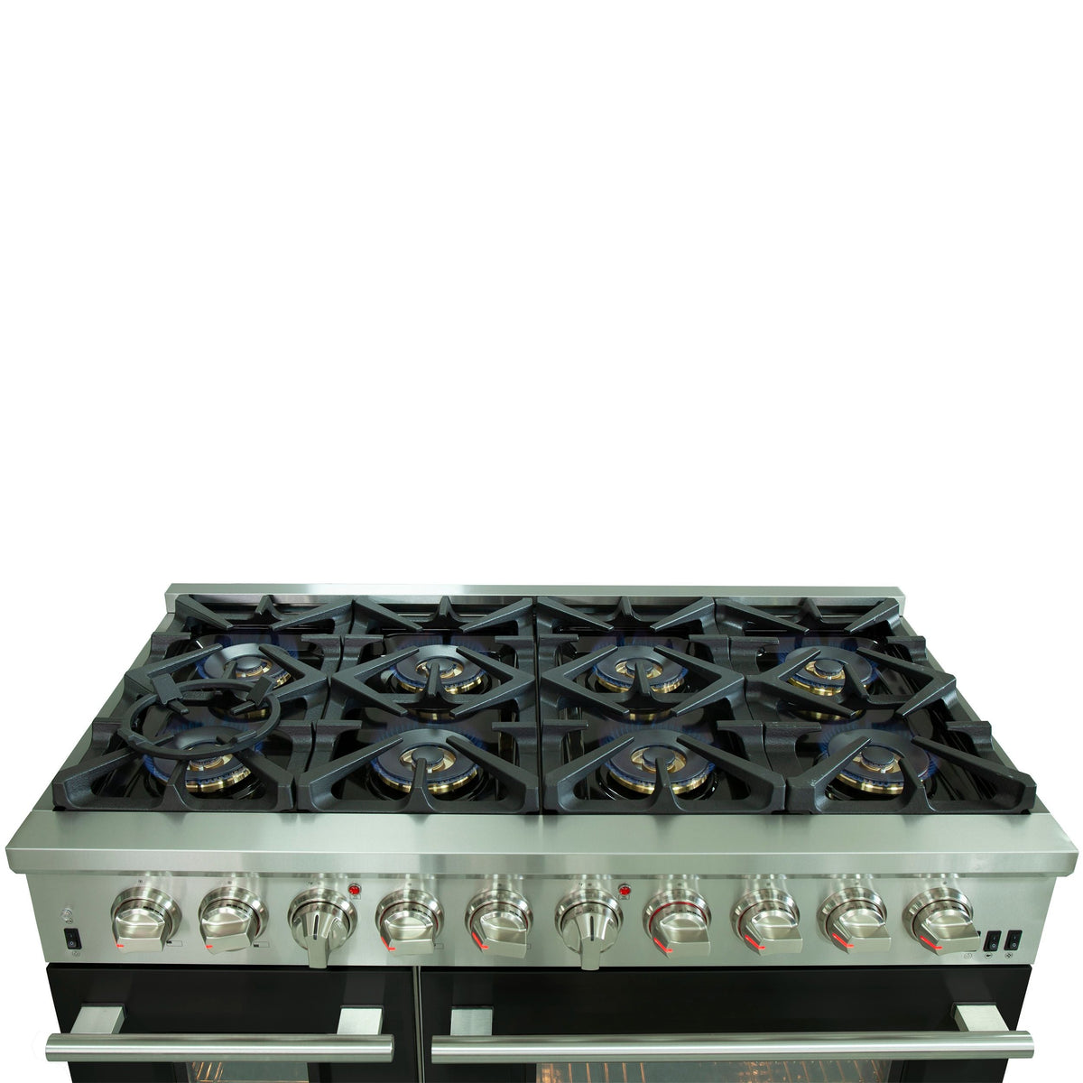 Forno Capriasca 48-Inch Freestanding Dual Fuel Range, 8 Gas Burners, 240V Electric Oven, Stainless Steel with Black Door (FFSGS6187-48BLK)