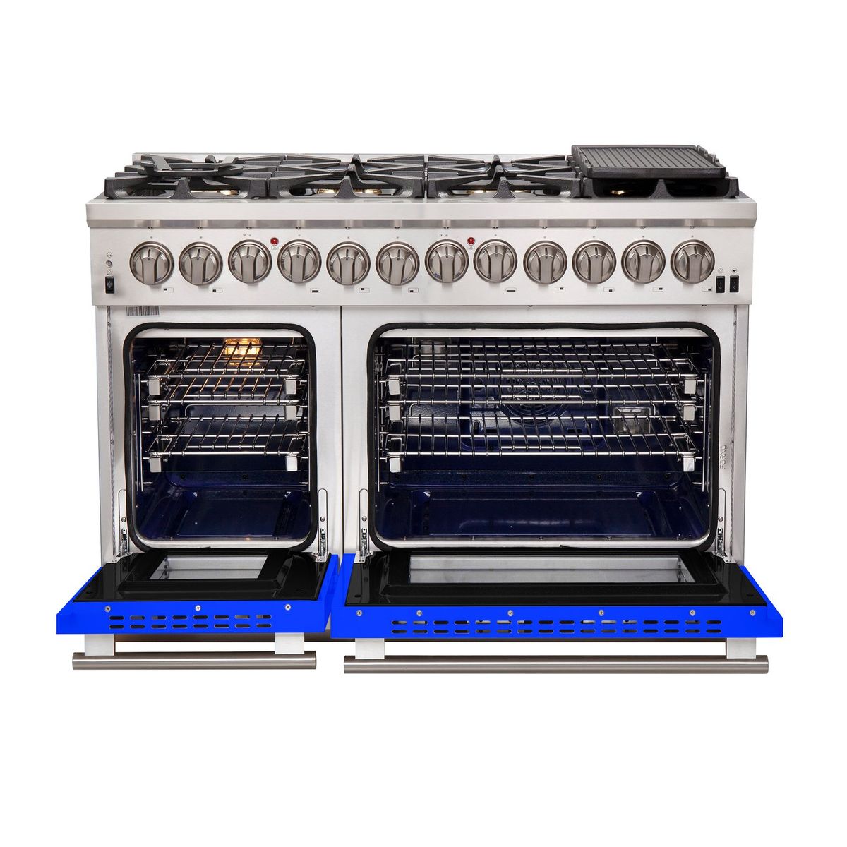 Forno Capriasca 48-Inch Freestanding Dual Fuel Range, 8 Gas Burners, 240V Electric Oven, Stainless Steel with Blue Door (FFSGS6187-48BLU)