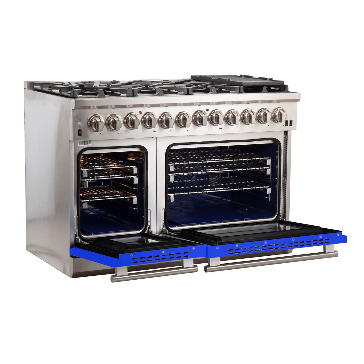 Forno Capriasca 48-Inch Freestanding Dual Fuel Range, 8 Gas Burners, 240V Electric Oven, Stainless Steel with Blue Door (FFSGS6187-48BLU)