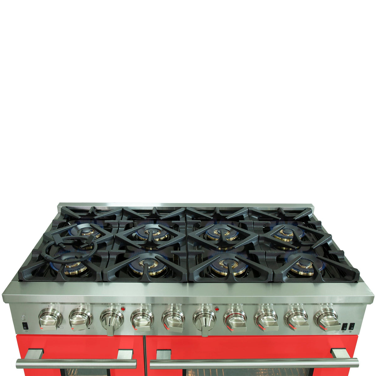 Forno Capriasca 48-Inch Freestanding Dual Fuel Range, 8 Gas Burners, 240V Electric Oven, Stainless Steel with Red Door (FFSGS6187-48RED)