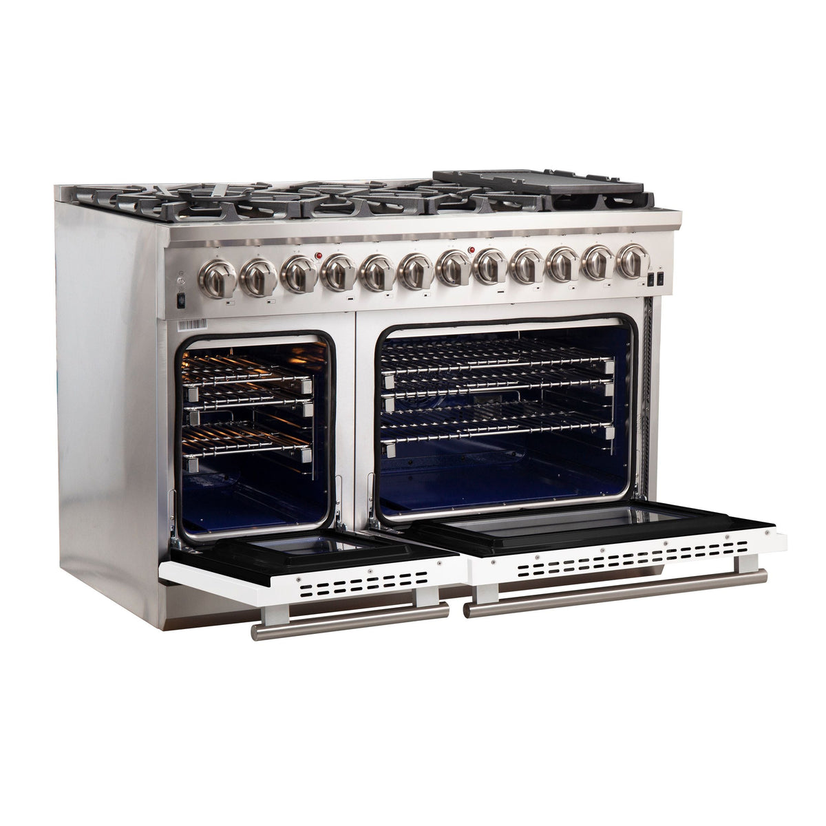 Forno Capriasca 48-Inch Freestanding Dual Fuel Range, 8 Gas Burners, 240V Electric Oven, Stainless Steel with White Door (FFSGS6187-48WHT)