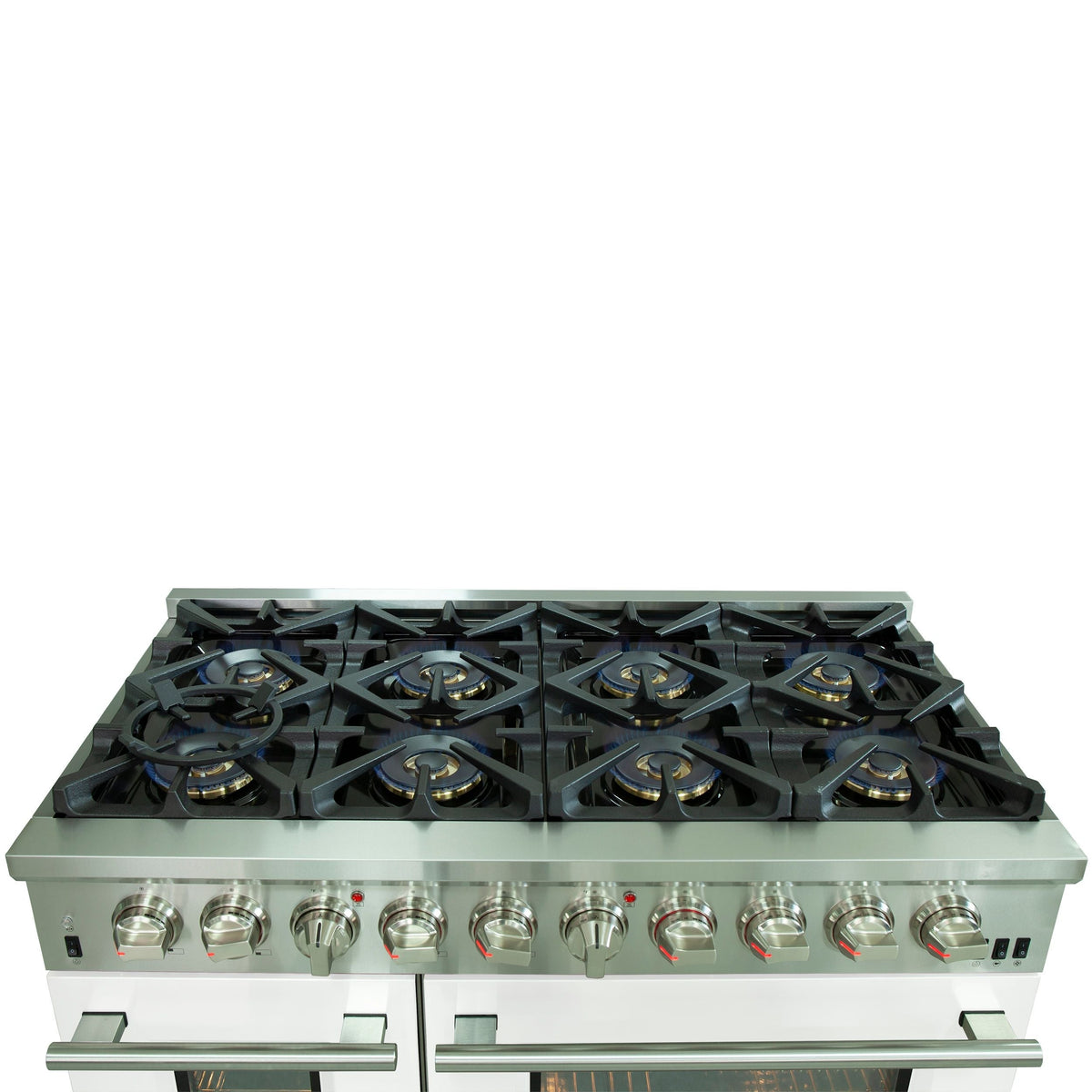 Forno Capriasca 48-Inch Freestanding Dual Fuel Range, 8 Gas Burners, 240V Electric Oven, Stainless Steel with White Door (FFSGS6187-48WHT)
