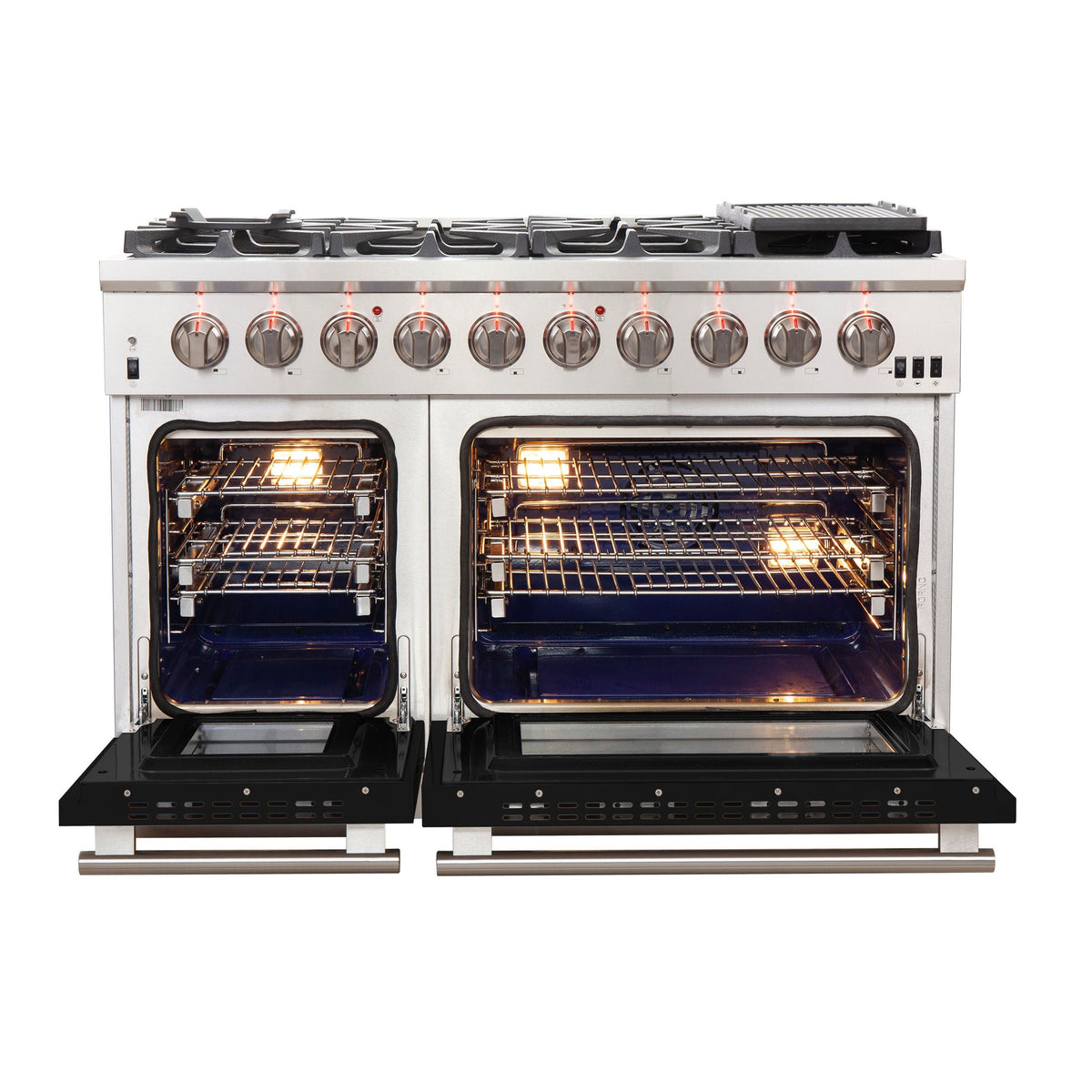 Forno Capriasca 48-Inch Freestanding Gas Range, 8 Gas Burners, Convection Oven, Stainless Steel with Black Door (FFSGS6260-48BLK)